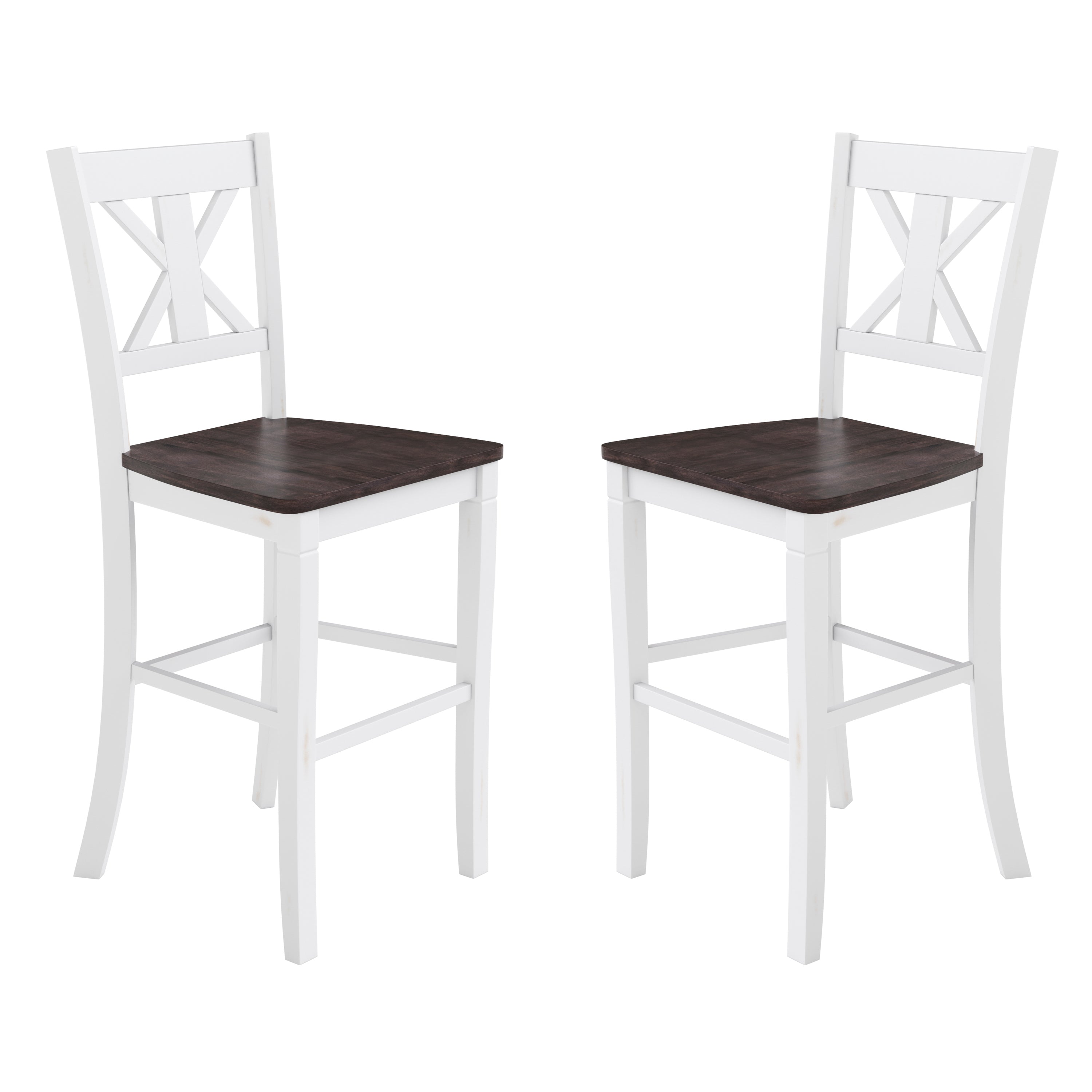 Gwendolyn Set of 2 Commercial Grade Solid Wood Modern Farmhouse Barstool in Antique White Wash