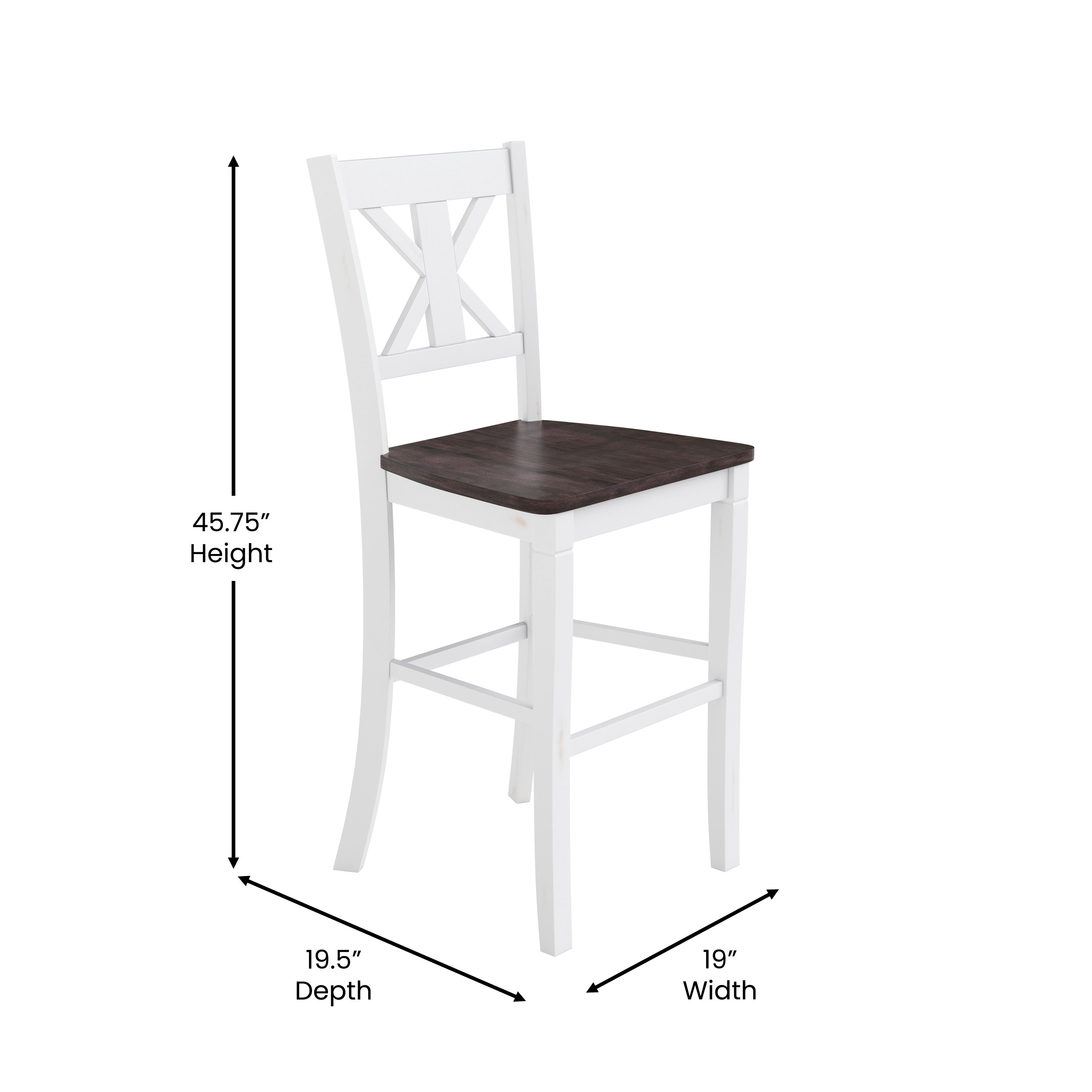 Gwendolyn Set of 2 Commercial Grade Solid Wood Modern Farmhouse Barstool in Antique White Wash