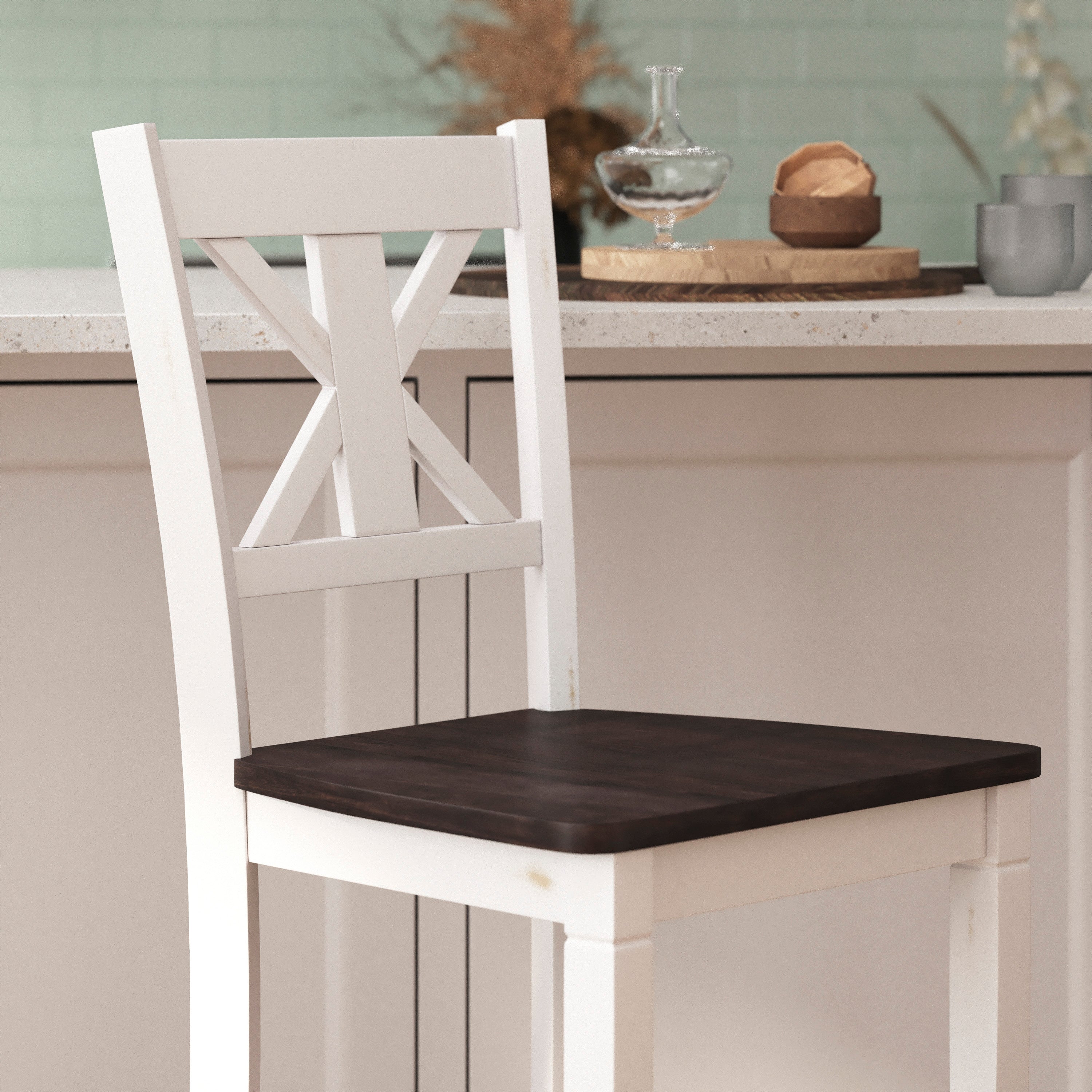 Gwendolyn Set of 2 Commercial Grade Solid Wood Modern Farmhouse Barstool in Antique White Wash