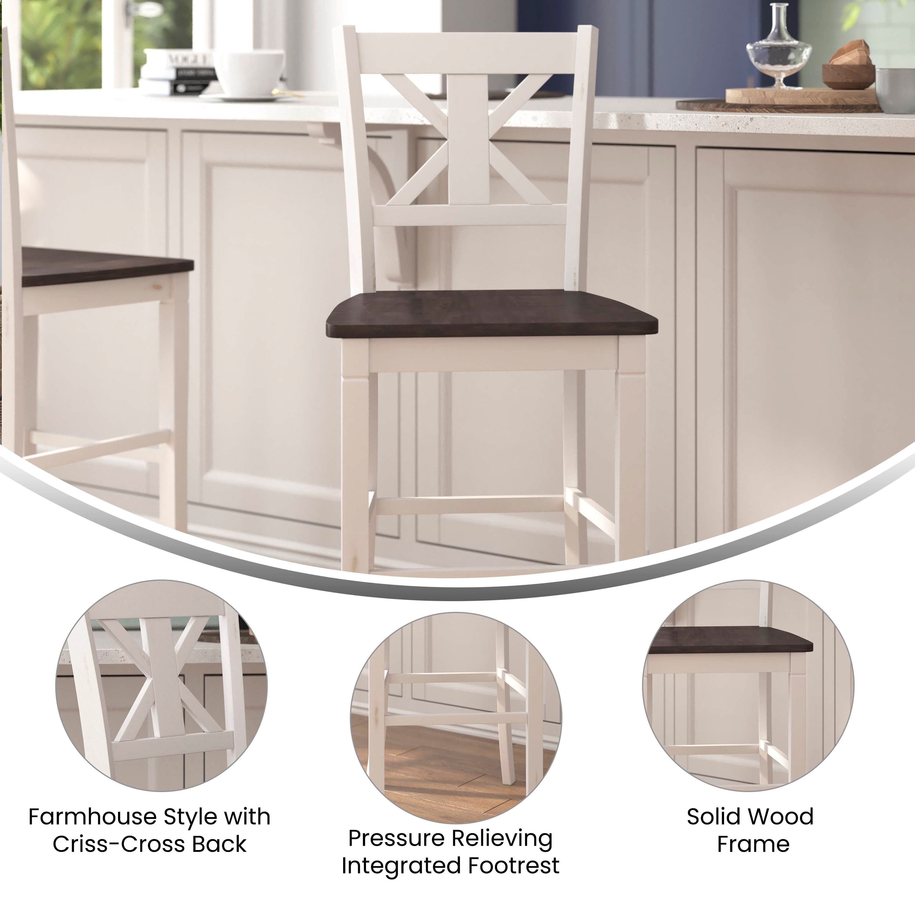 Gwendolyn Set of 2 Commercial Grade Solid Wood Modern Farmhouse Barstool in Antique White Wash