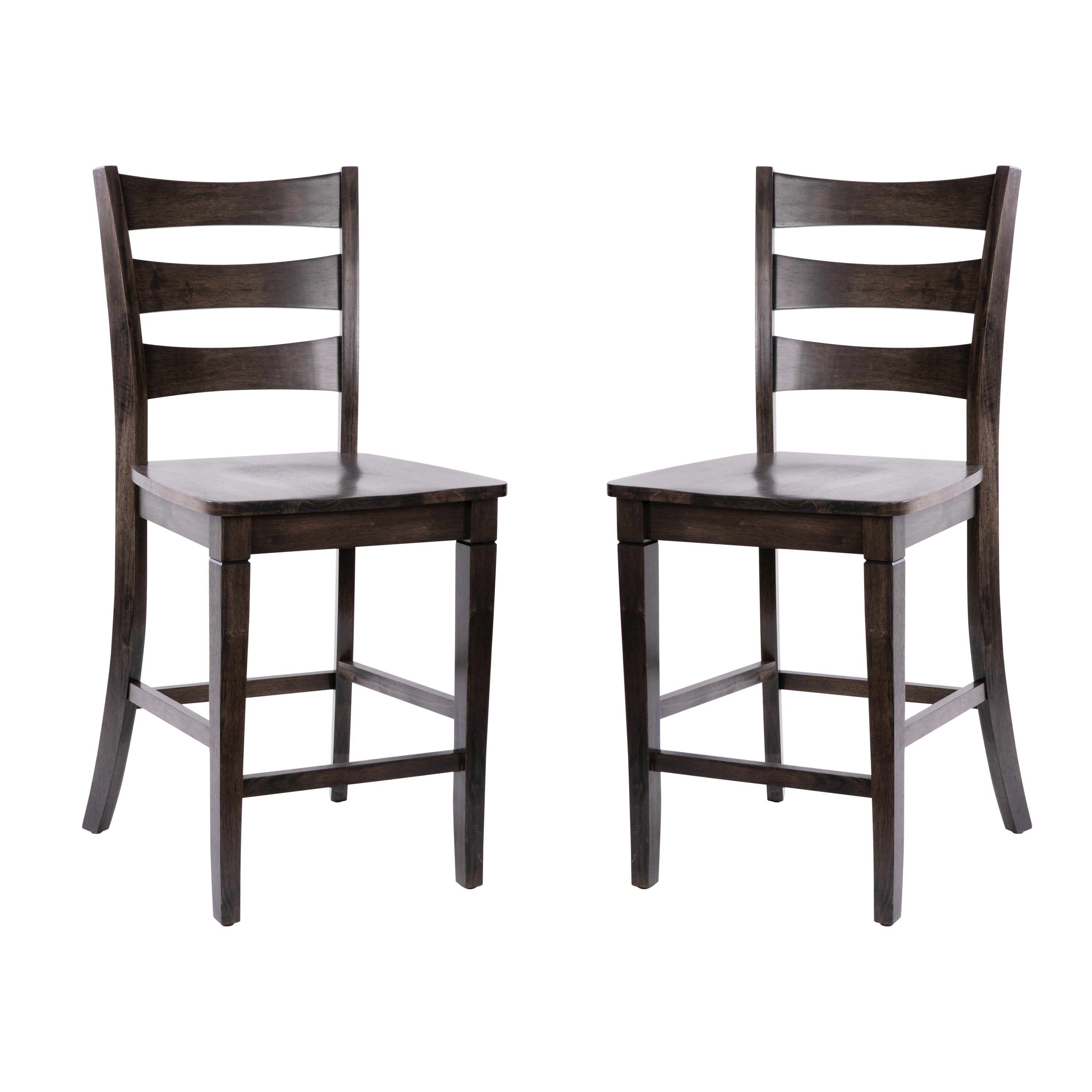 Liesel Set of 2 Commercial Grade Wooden Classic Ladderback Counter Height Barstool with Solid Wood Seat, Gray Wash Walnut