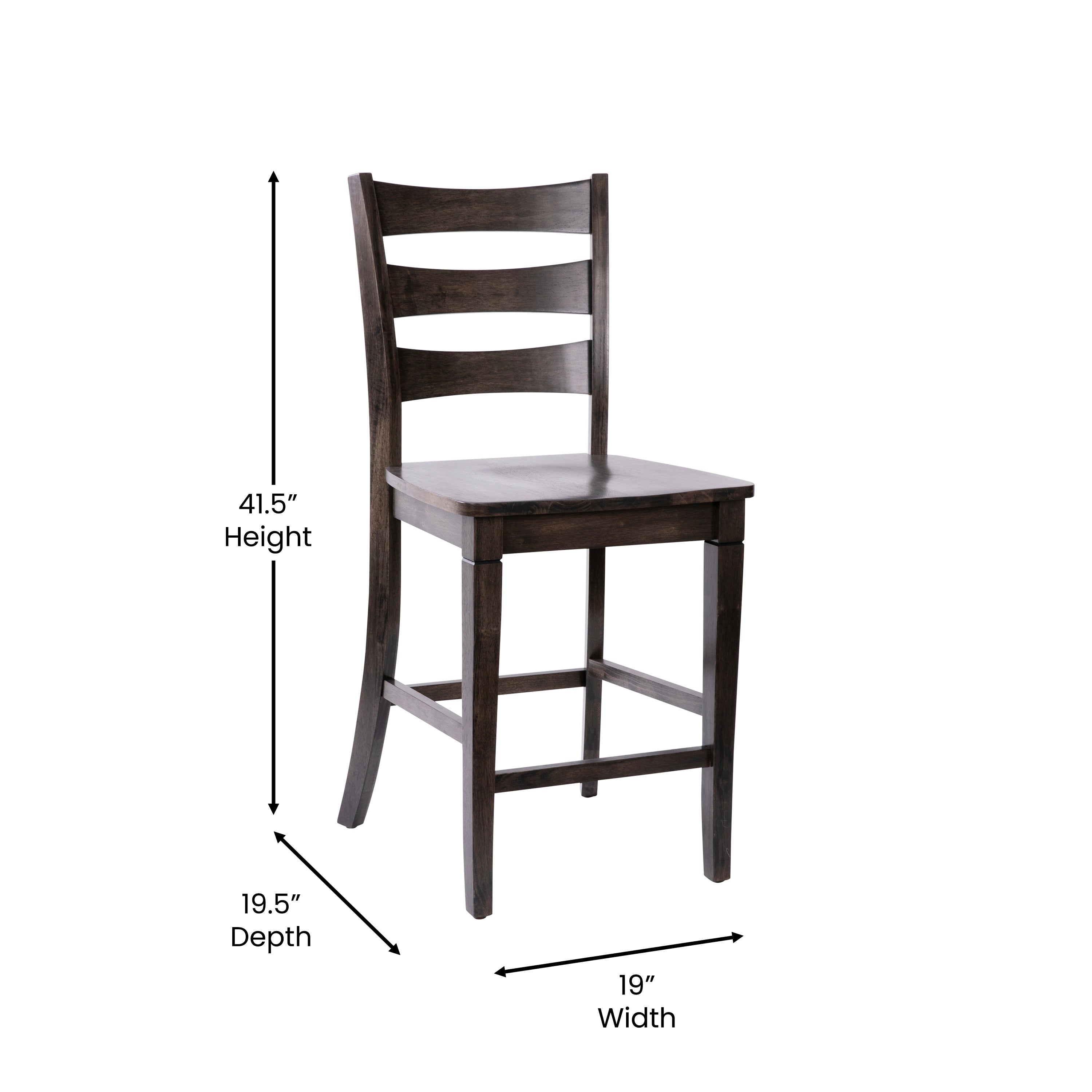 Liesel Set of 2 Commercial Grade Wooden Classic Ladderback Counter Height Barstool with Solid Wood Seat, Gray Wash Walnut