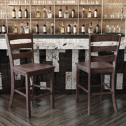 Liesel Set of 2 Commercial Grade Wooden Classic Ladderback Counter Height Barstool with Solid Wood Seat, Gray Wash Walnut