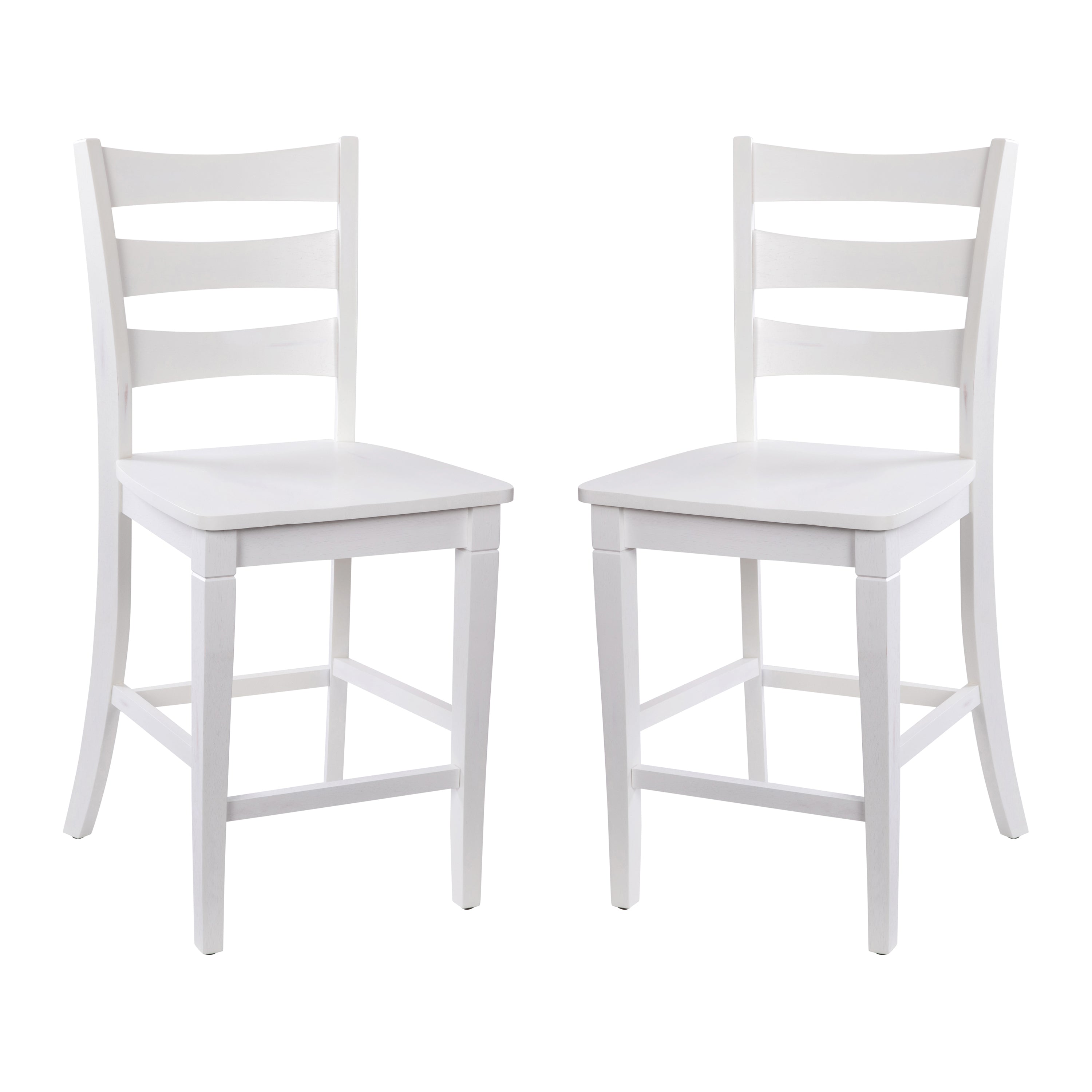 Liesel Set of 2 Commercial Grade Wooden Classic Ladderback Counter Height Barstool with Solid Wood Seat, Antique White Wash