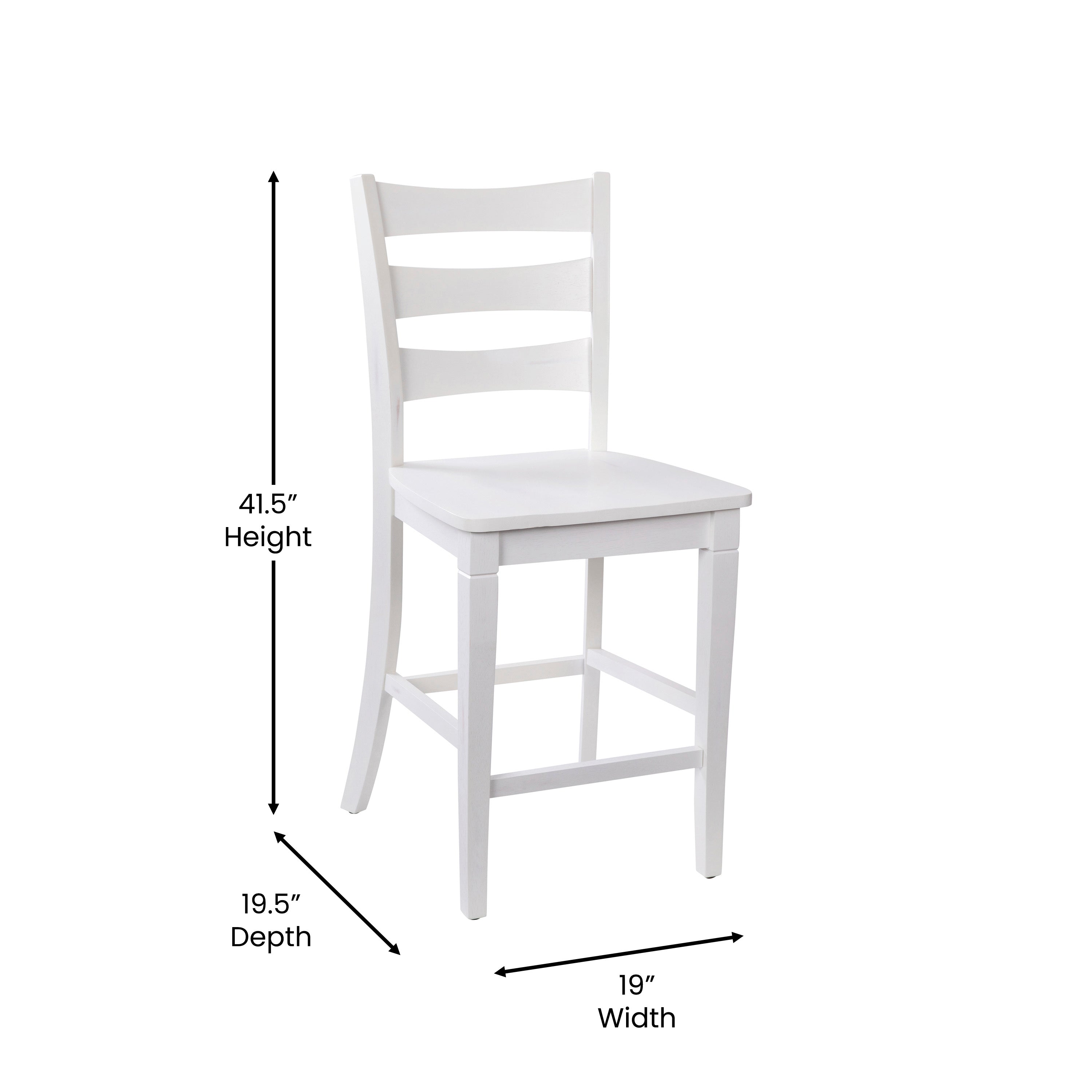 Liesel Set of 2 Commercial Grade Wooden Classic Ladderback Counter Height Barstool with Solid Wood Seat, Antique White Wash