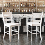 Liesel Set of 2 Commercial Grade Wooden Classic Ladderback Counter Height Barstool with Solid Wood Seat, Antique White Wash