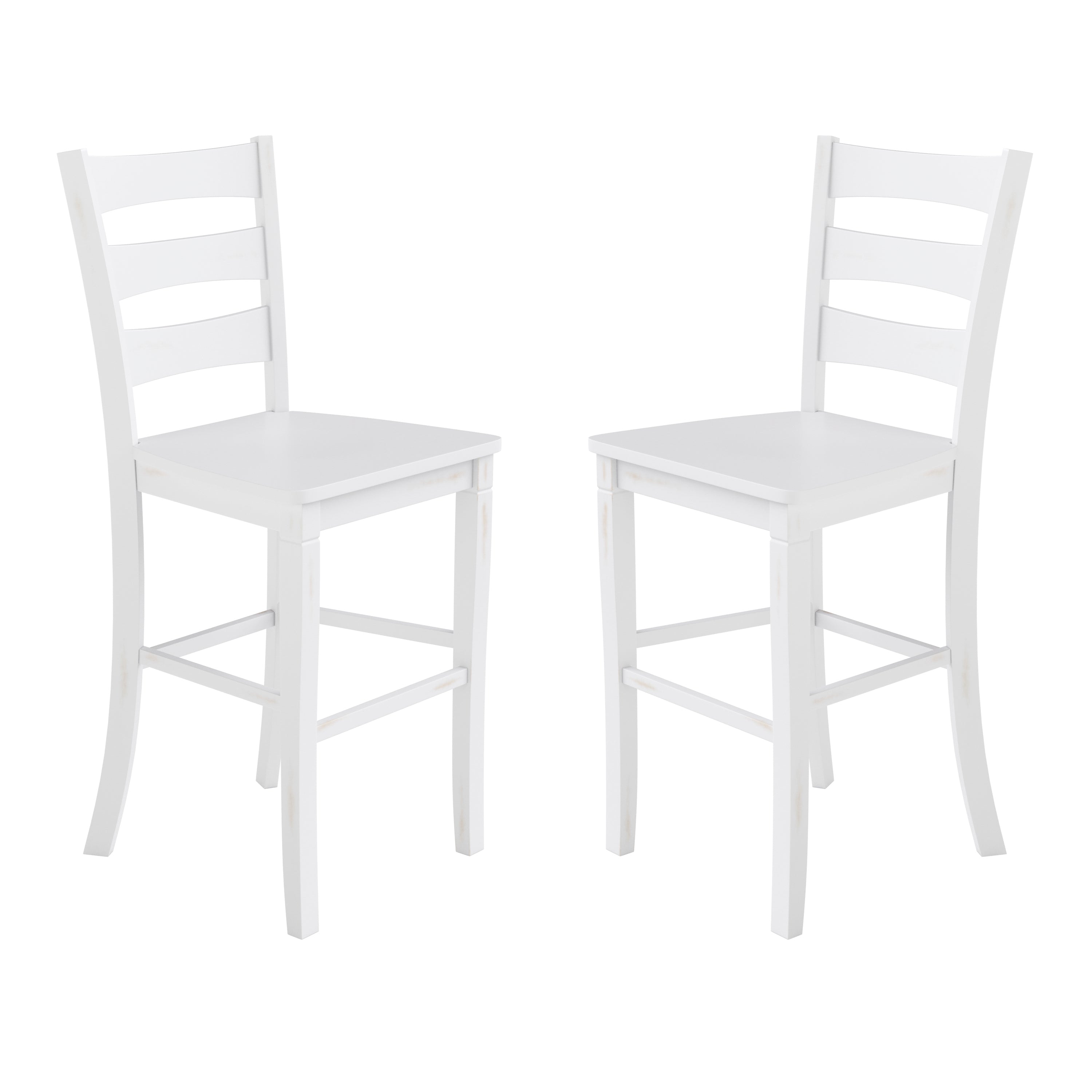 Liesel Set of 2 Commercial Grade Wooden Classic Ladderback Bar Height Barstool with Solid Wood Seat, Antique White Wash