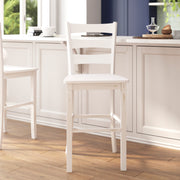 Liesel Set of 2 Commercial Grade Wooden Classic Ladderback Bar Height Barstool with Solid Wood Seat, Antique White Wash