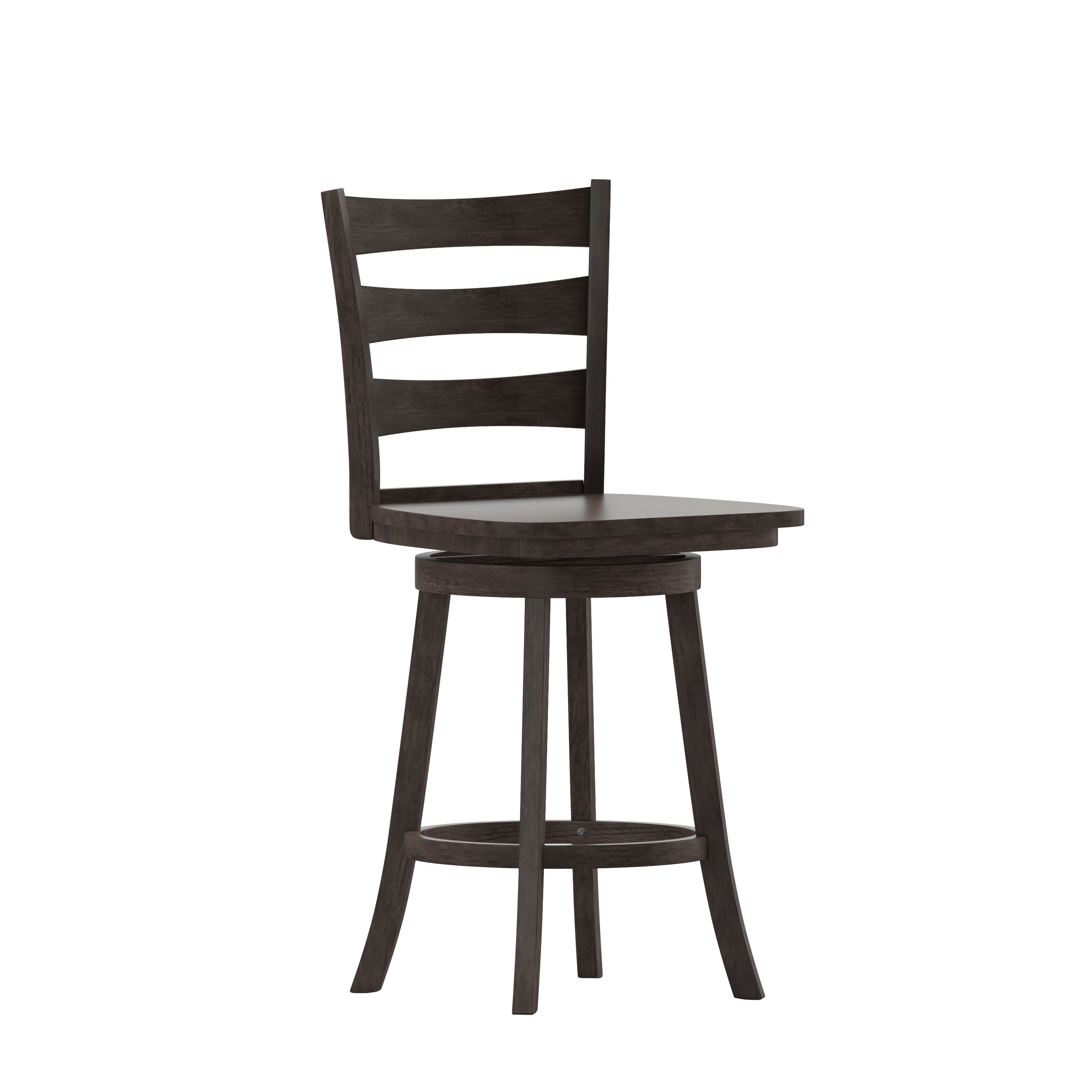 Liesel Commercial Grade Wooden Classic Ladderback Swivel Counter Height Barstool with Solid Wood Seat, Gray Wash Walnut