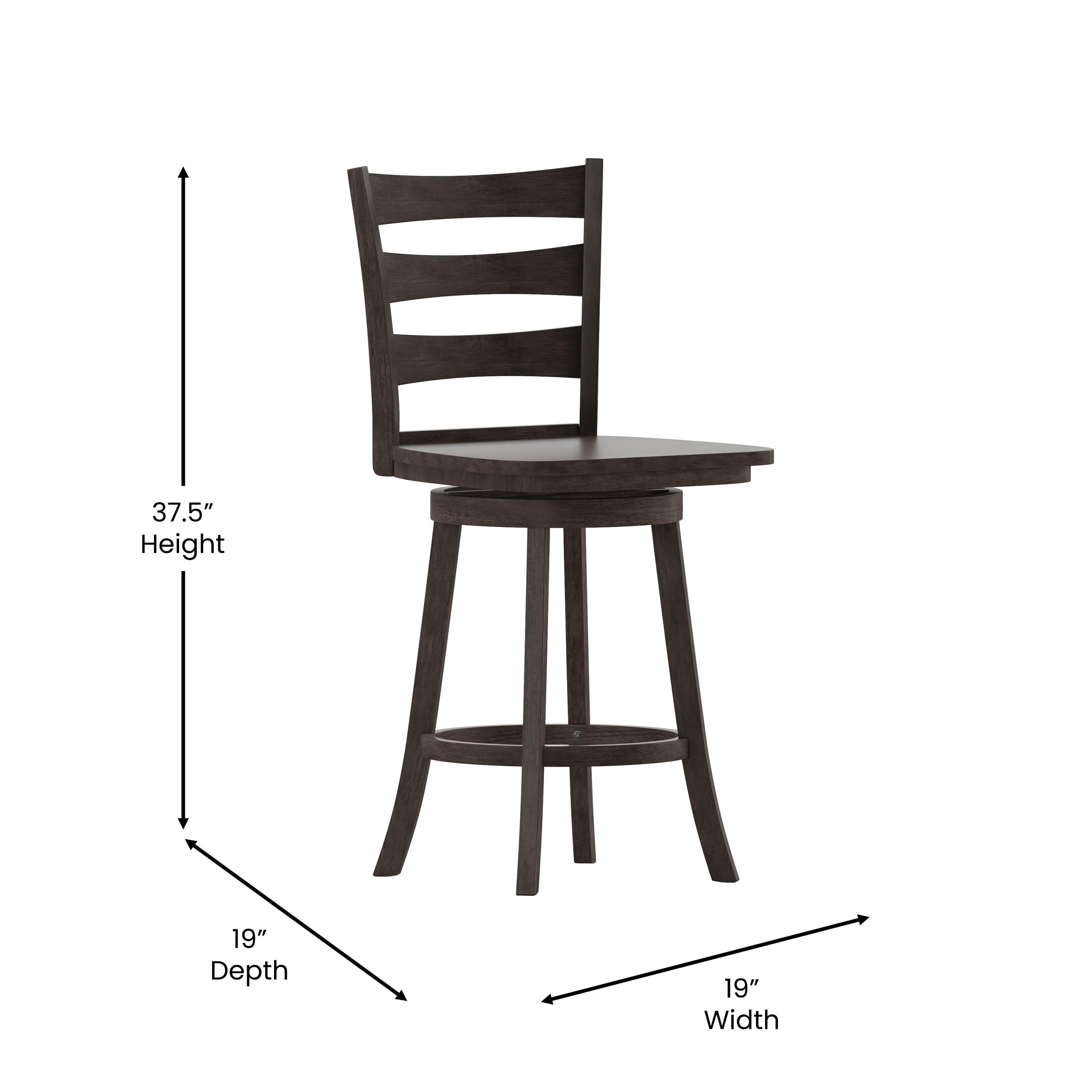 Liesel Commercial Grade Wooden Classic Ladderback Swivel Counter Height Barstool with Solid Wood Seat, Gray Wash Walnut
