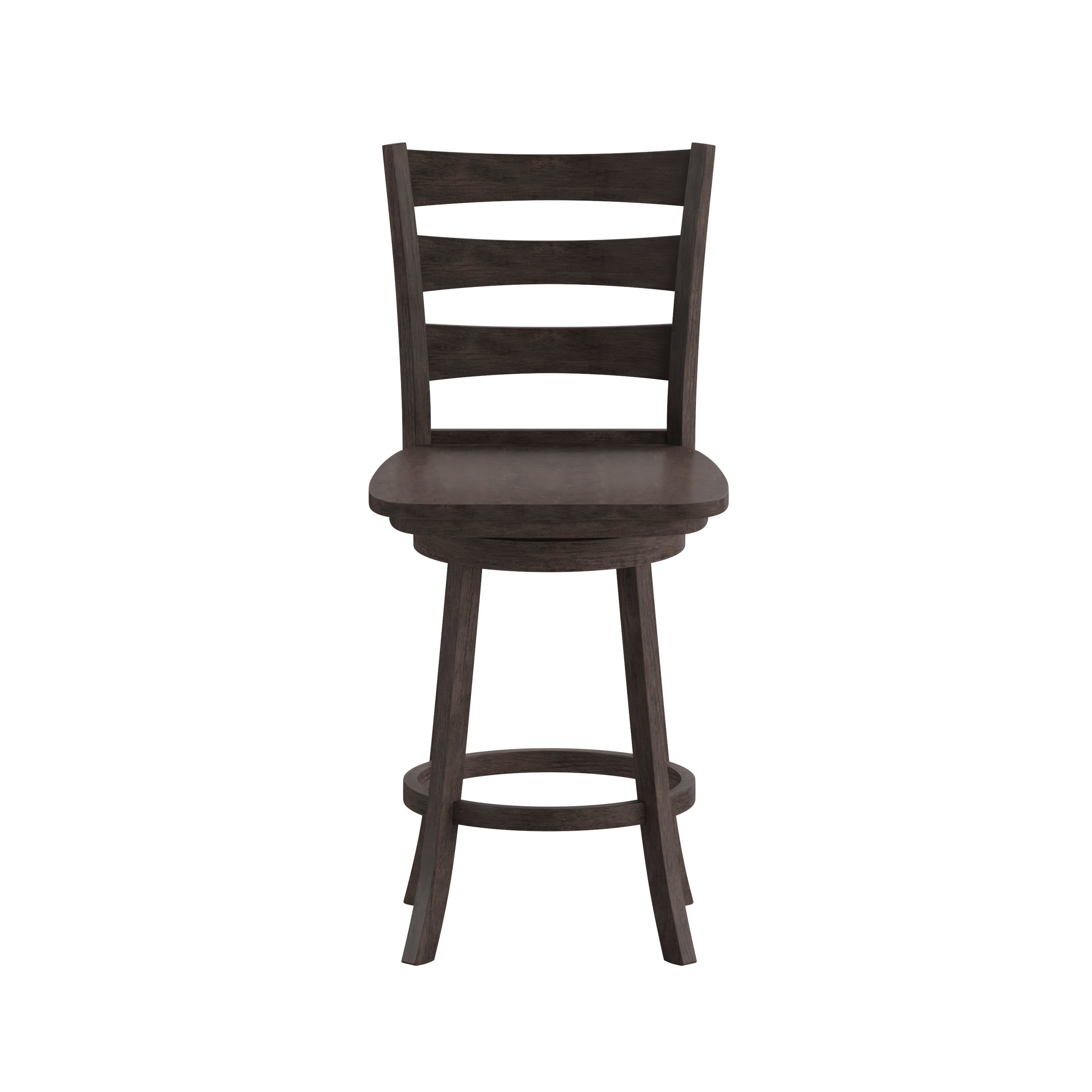 Liesel Commercial Grade Wooden Classic Ladderback Swivel Counter Height Barstool with Solid Wood Seat, Gray Wash Walnut