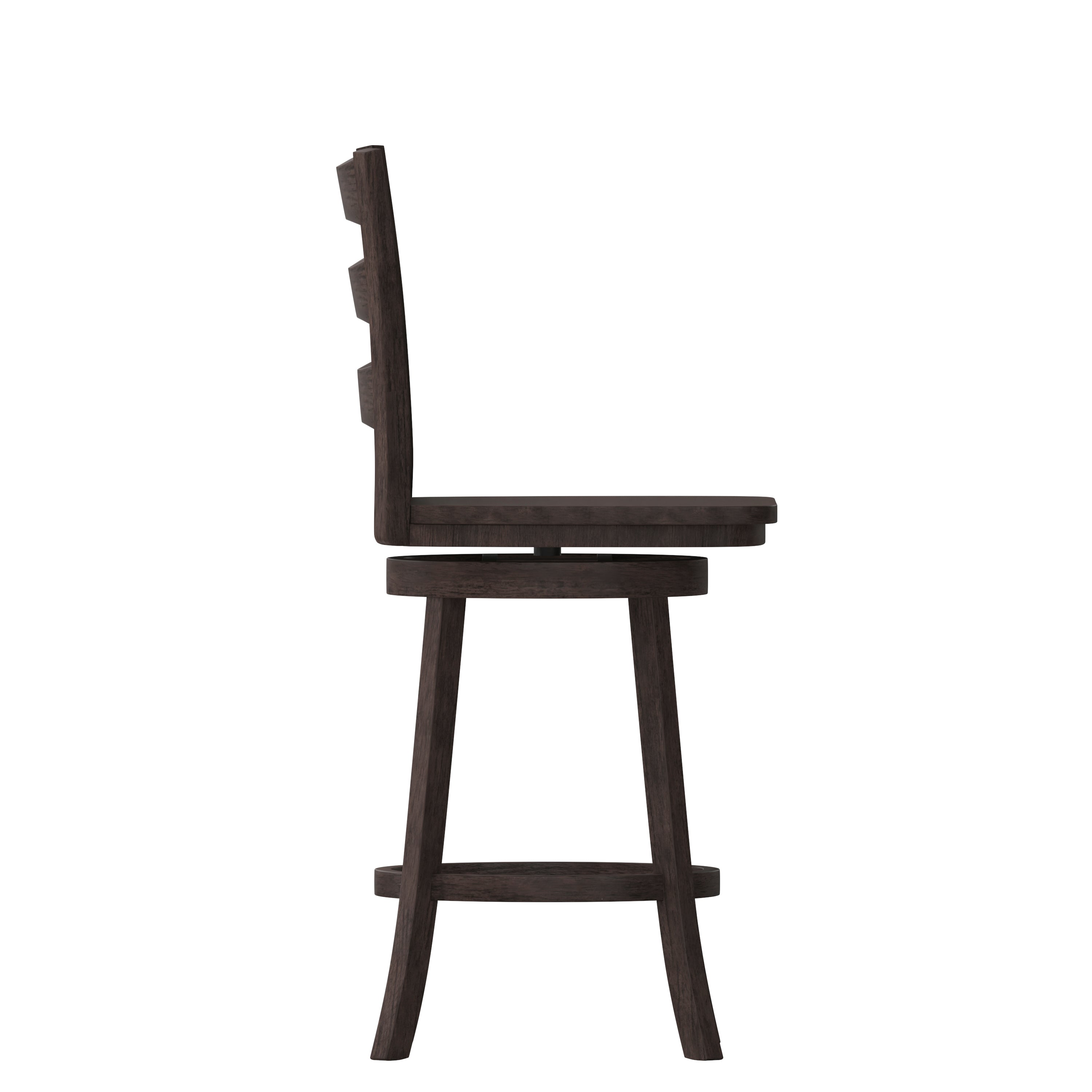 Liesel Commercial Grade Wooden Classic Ladderback Swivel Counter Height Barstool with Solid Wood Seat, Gray Wash Walnut