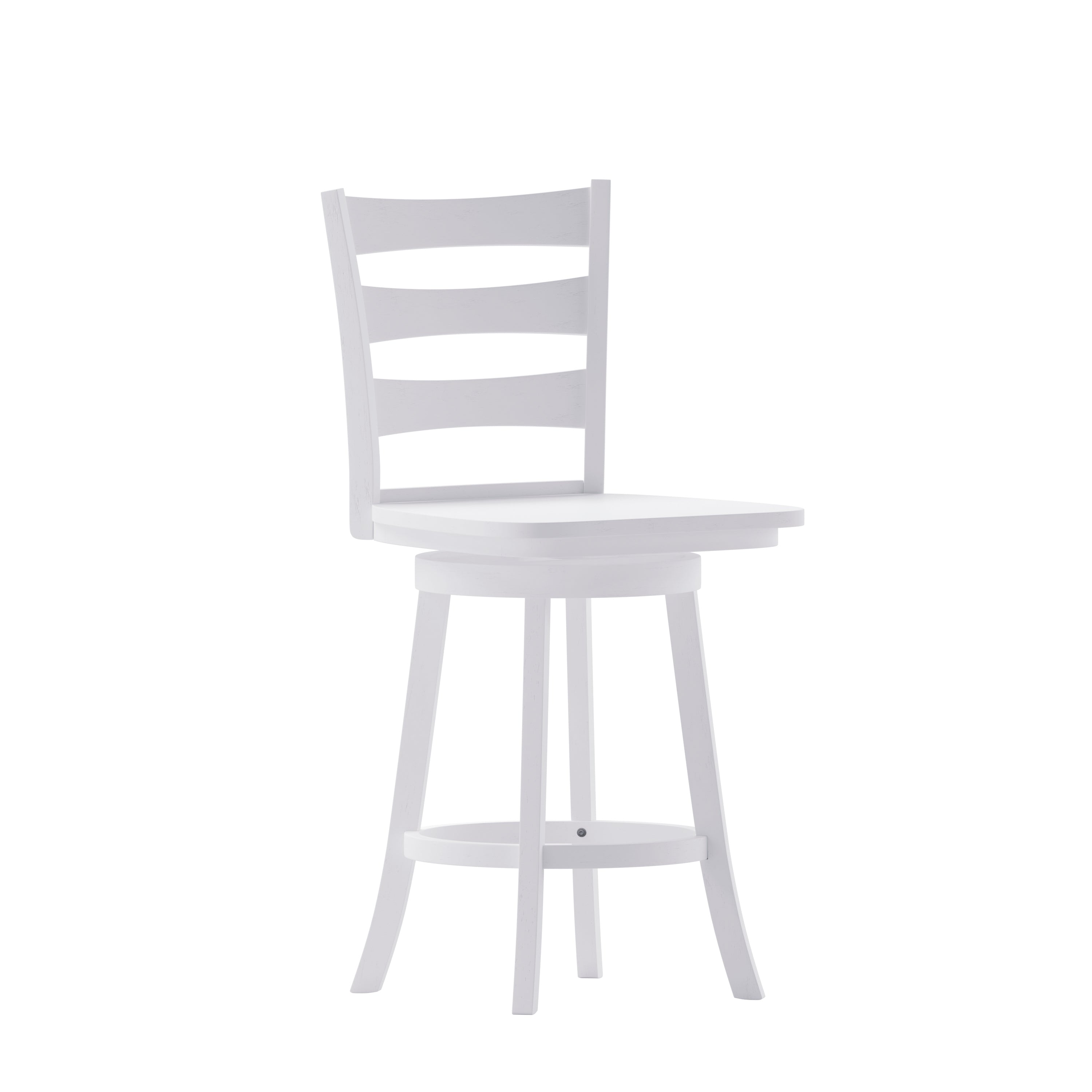 Liesel Commercial Grade Wooden Classic Ladderback Swivel Counter Height Barstool with Solid Wood Seat, Antique White Wash