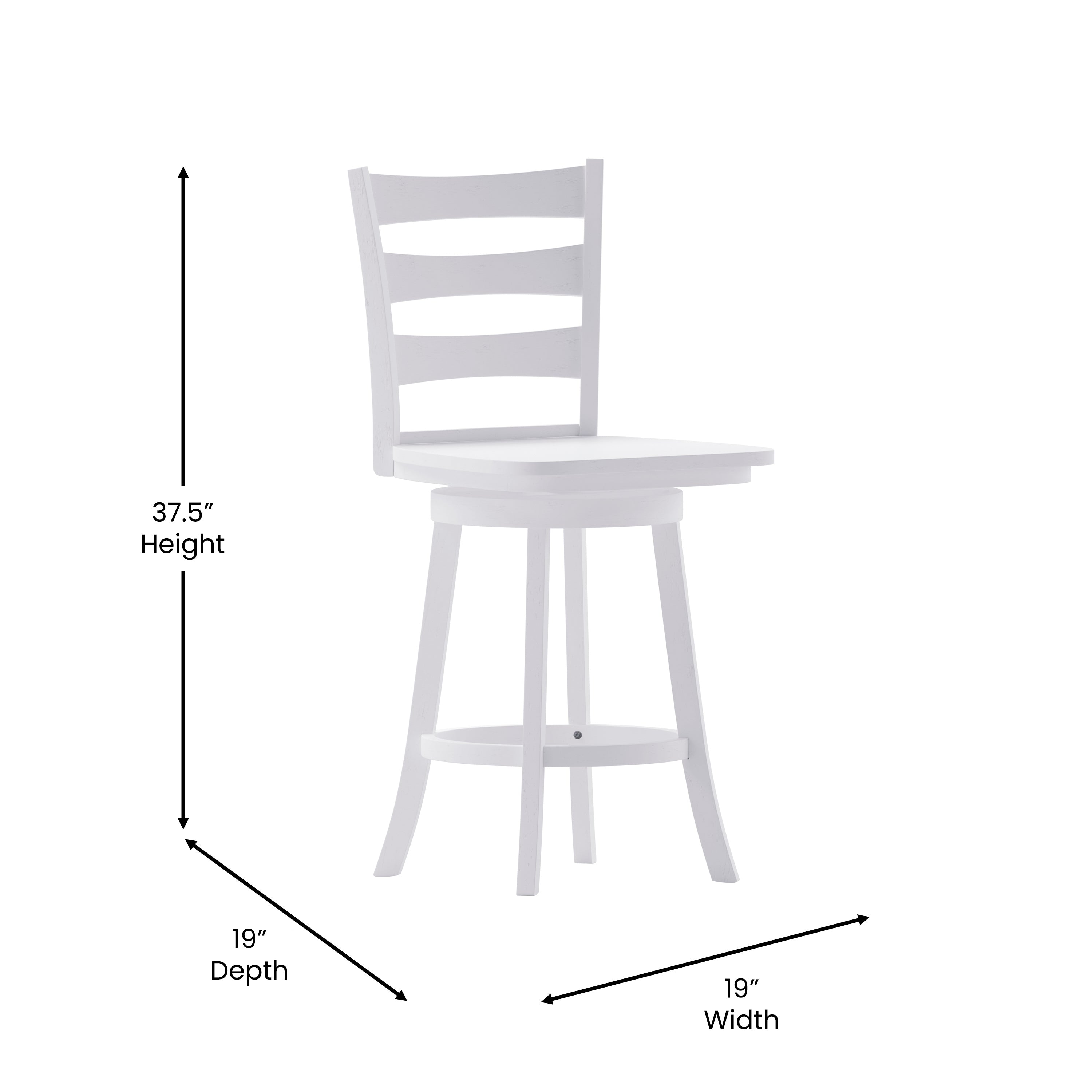Liesel Commercial Grade Wooden Classic Ladderback Swivel Counter Height Barstool with Solid Wood Seat, Antique White Wash