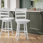 Liesel Commercial Grade Wooden Classic Ladderback Swivel Counter Height Barstool with Solid Wood Seat, Antique White Wash