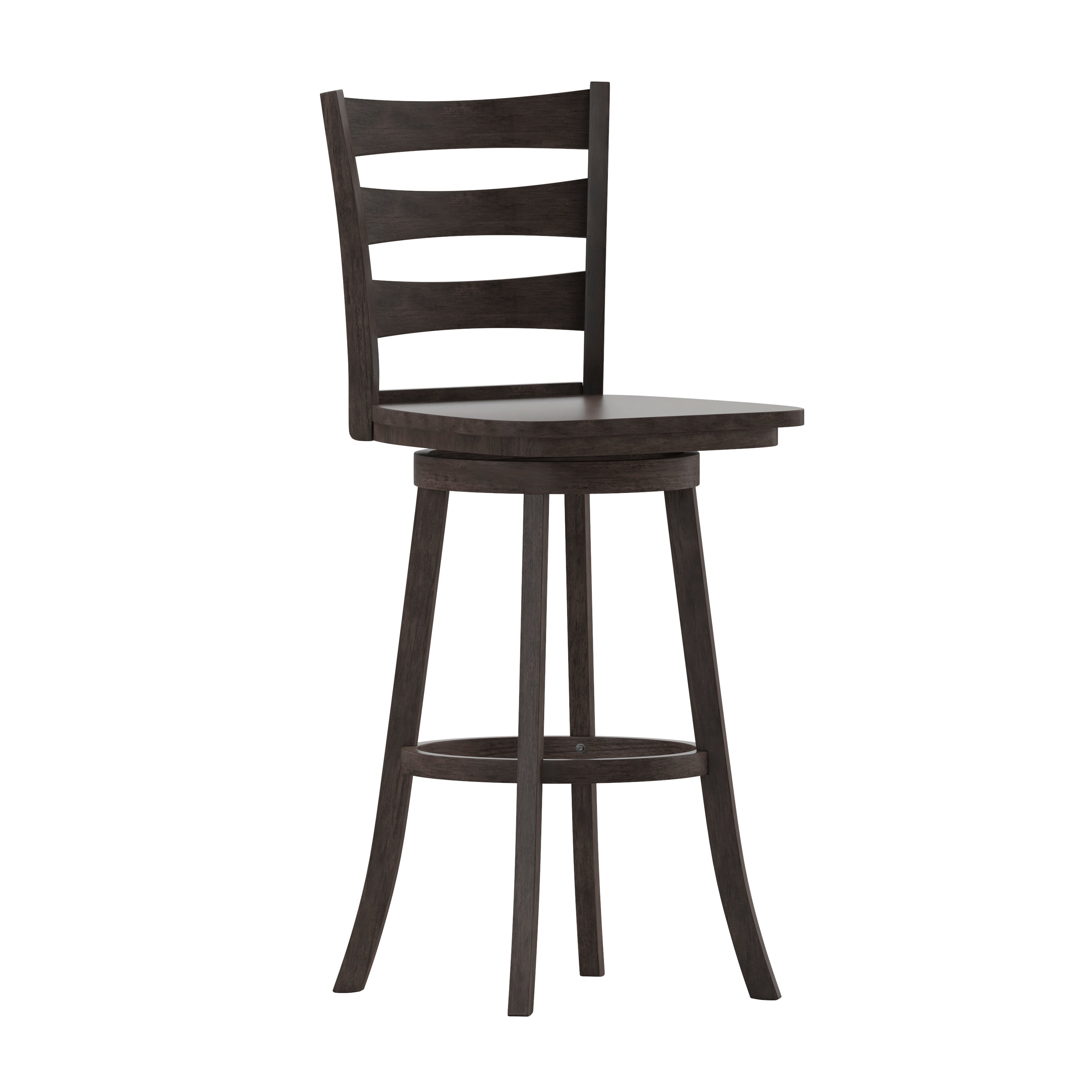 Liesel Commercial Grade Wooden Classic Ladderback Swivel Bar Height Barstool with Solid Wood Seat, Gray Wash Walnut