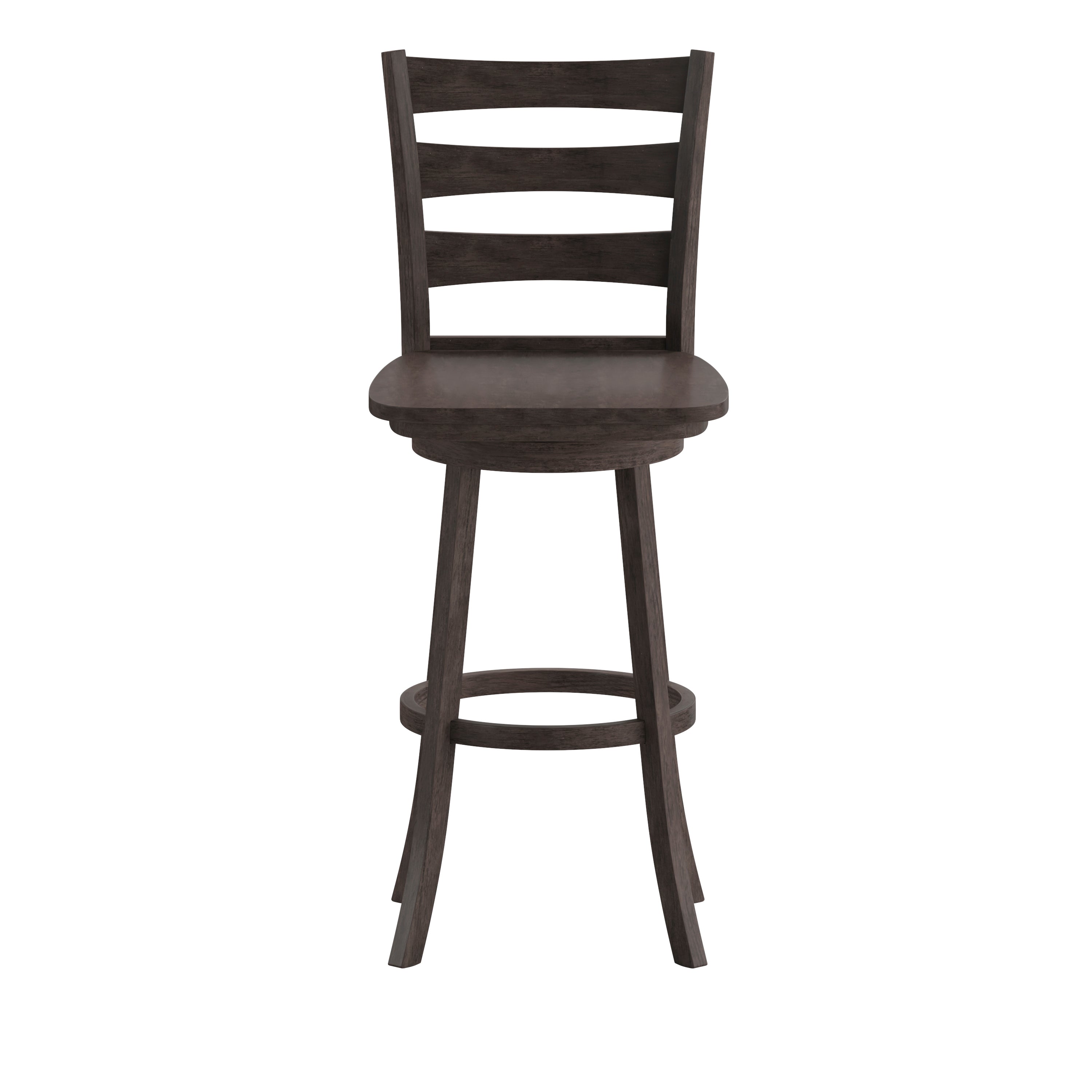 Liesel Commercial Grade Wooden Classic Ladderback Swivel Bar Height Barstool with Solid Wood Seat, Gray Wash Walnut
