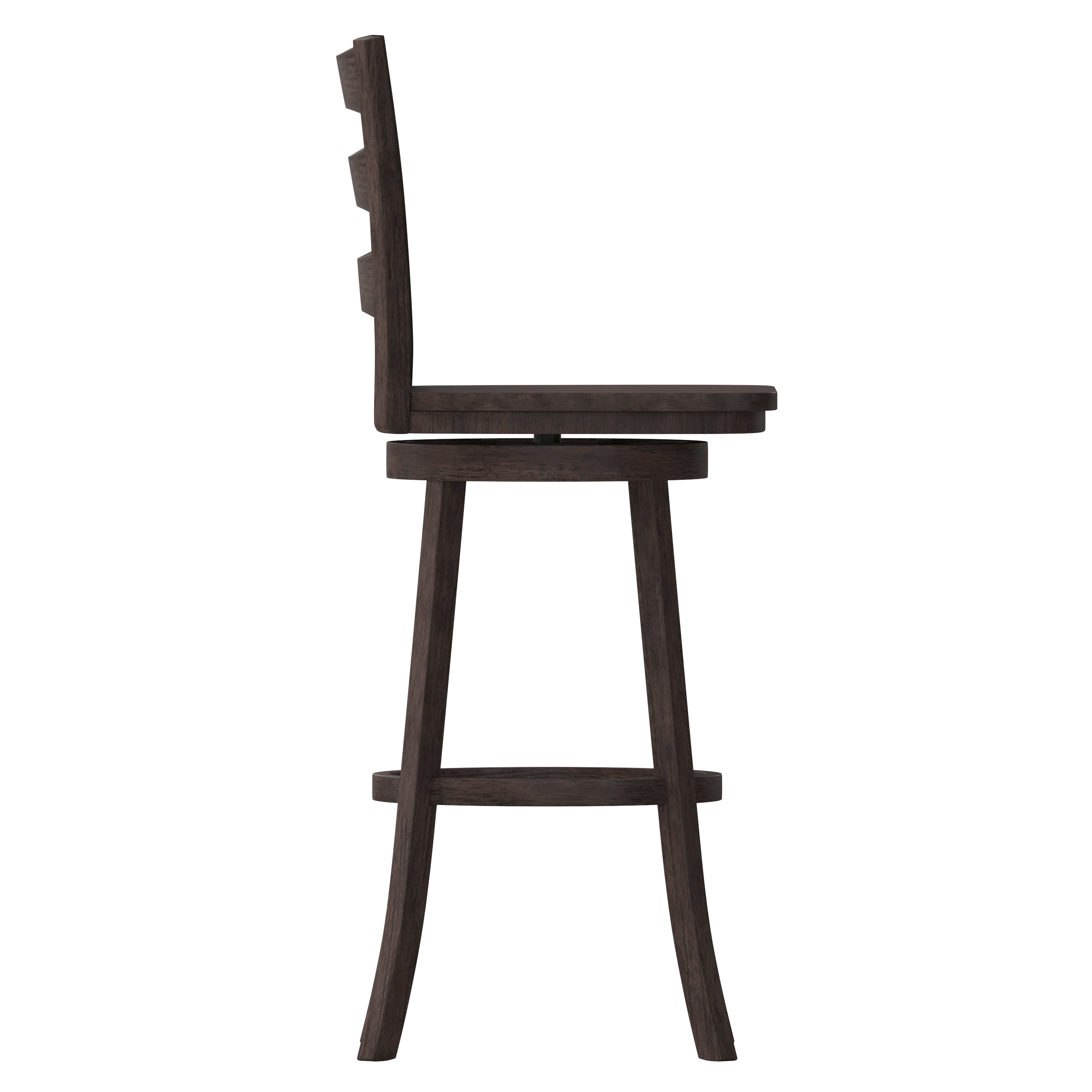 Liesel Commercial Grade Wooden Classic Ladderback Swivel Bar Height Barstool with Solid Wood Seat, Gray Wash Walnut