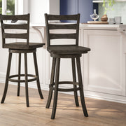 Liesel Commercial Grade Wooden Classic Ladderback Swivel Bar Height Barstool with Solid Wood Seat, Gray Wash Walnut