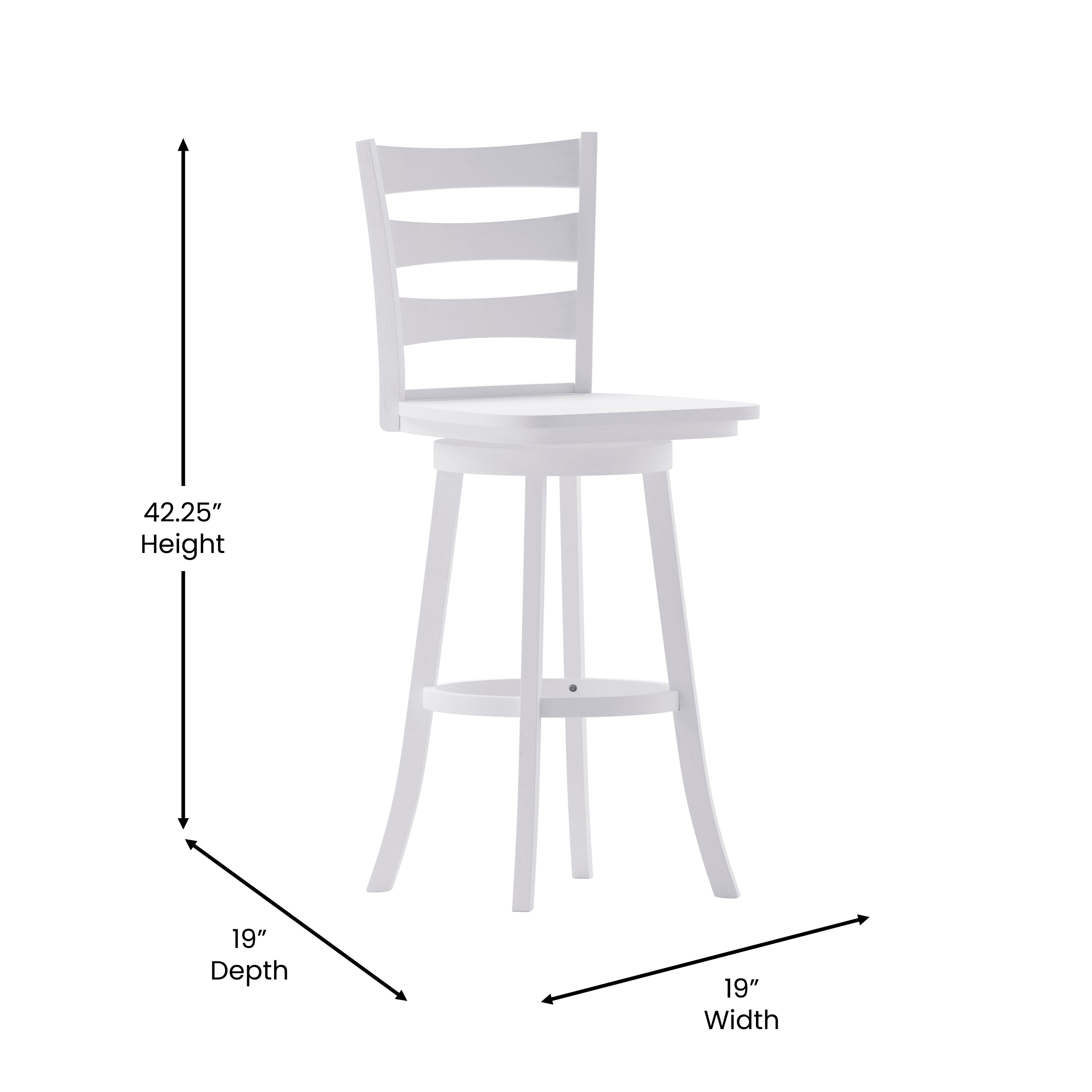 Liesel Commercial Grade Wooden Classic Ladderback Swivel Bar Height Barstool with Solid Wood Seat, Antique White Wash