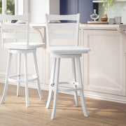 Liesel Commercial Grade Wooden Classic Ladderback Swivel Bar Height Barstool with Solid Wood Seat, Antique White Wash