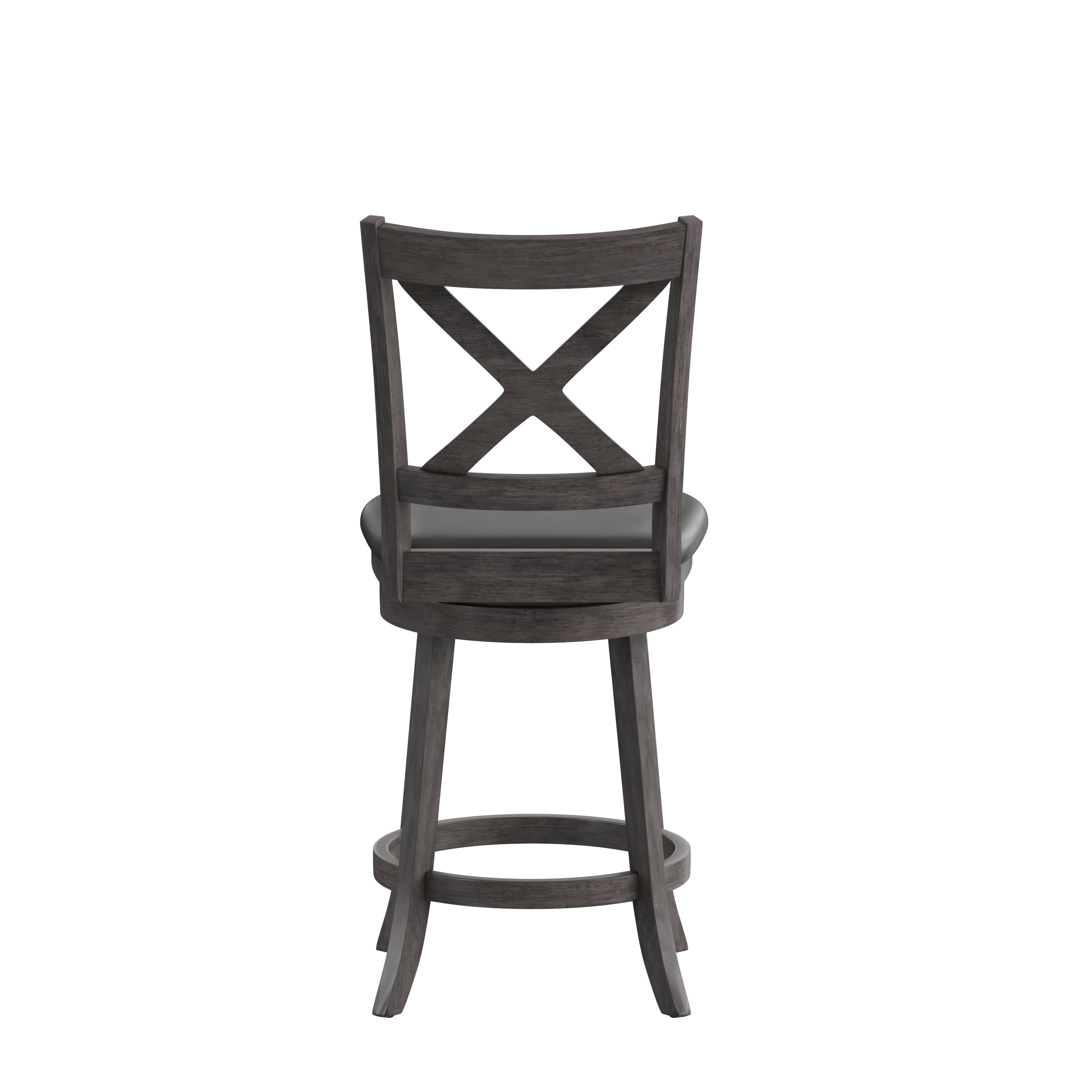 Felicity Commercial Grade Wood Classic Crossback Swivel Counter Height Barstool with Padded Black LeatherSoft Seat, Gray Wash Walnut