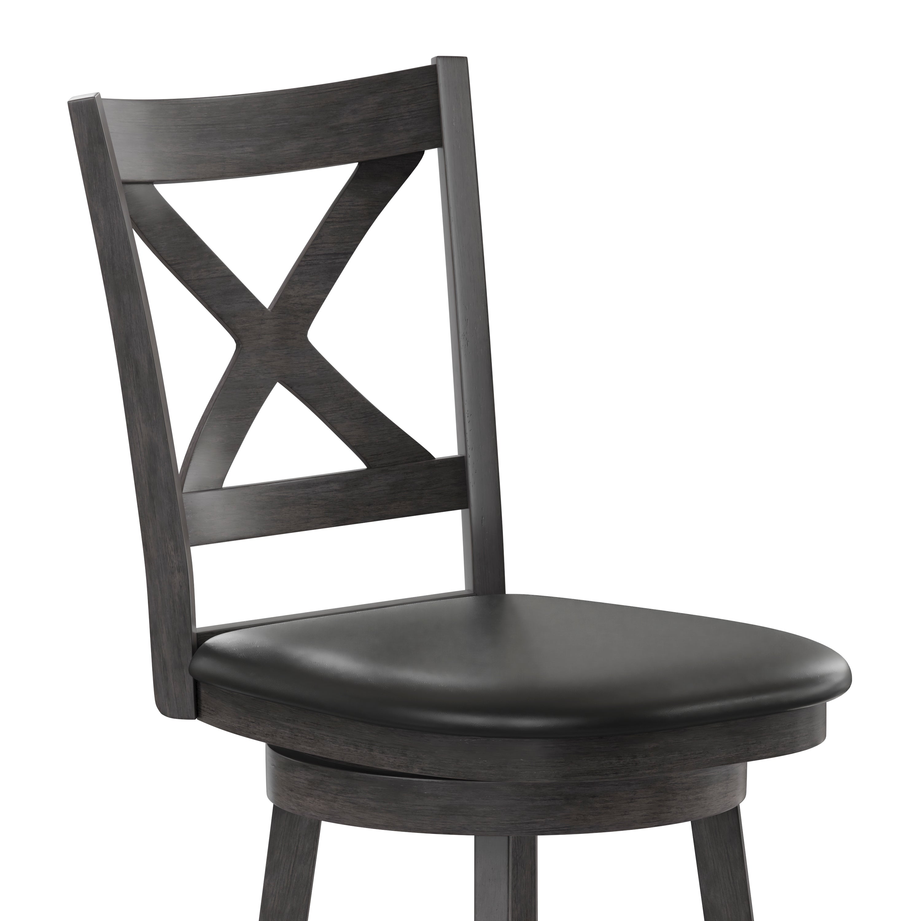 Felicity Commercial Grade Wood Classic Crossback Swivel Counter Height Barstool with Padded Black LeatherSoft Seat, Gray Wash Walnut