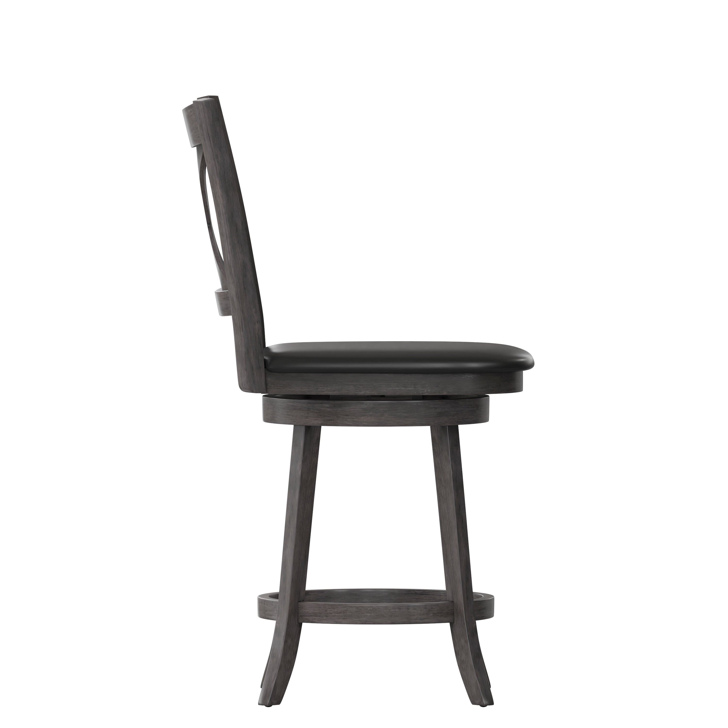 Felicity Commercial Grade Wood Classic Crossback Swivel Counter Height Barstool with Padded Black LeatherSoft Seat, Gray Wash Walnut