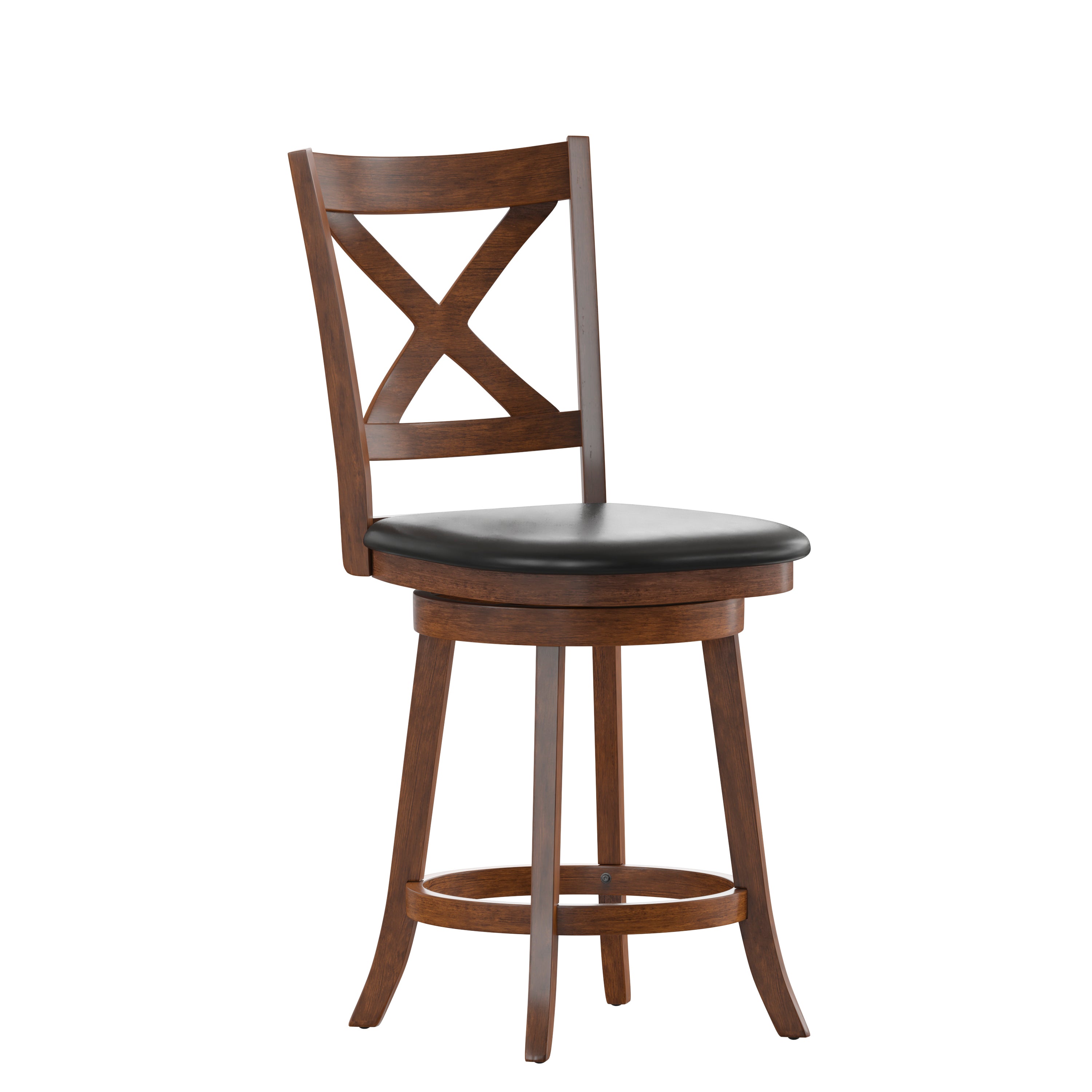 Felicity Commercial Grade Wood Classic Crossback Swivel Counter Height Barstool with Padded Black LeatherSoft Seat, Antique Oak