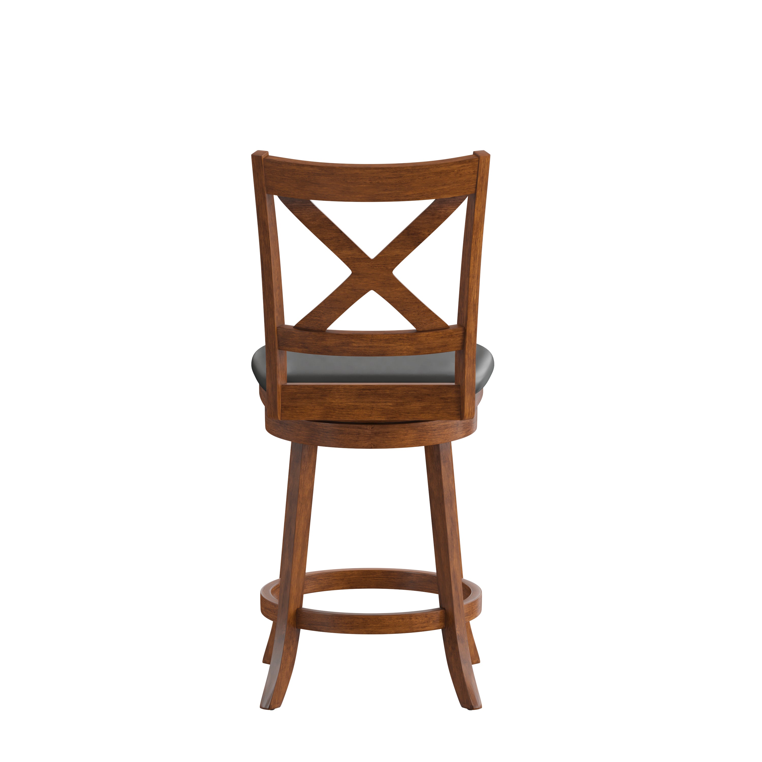 Felicity Commercial Grade Wood Classic Crossback Swivel Counter Height Barstool with Padded Black LeatherSoft Seat, Antique Oak