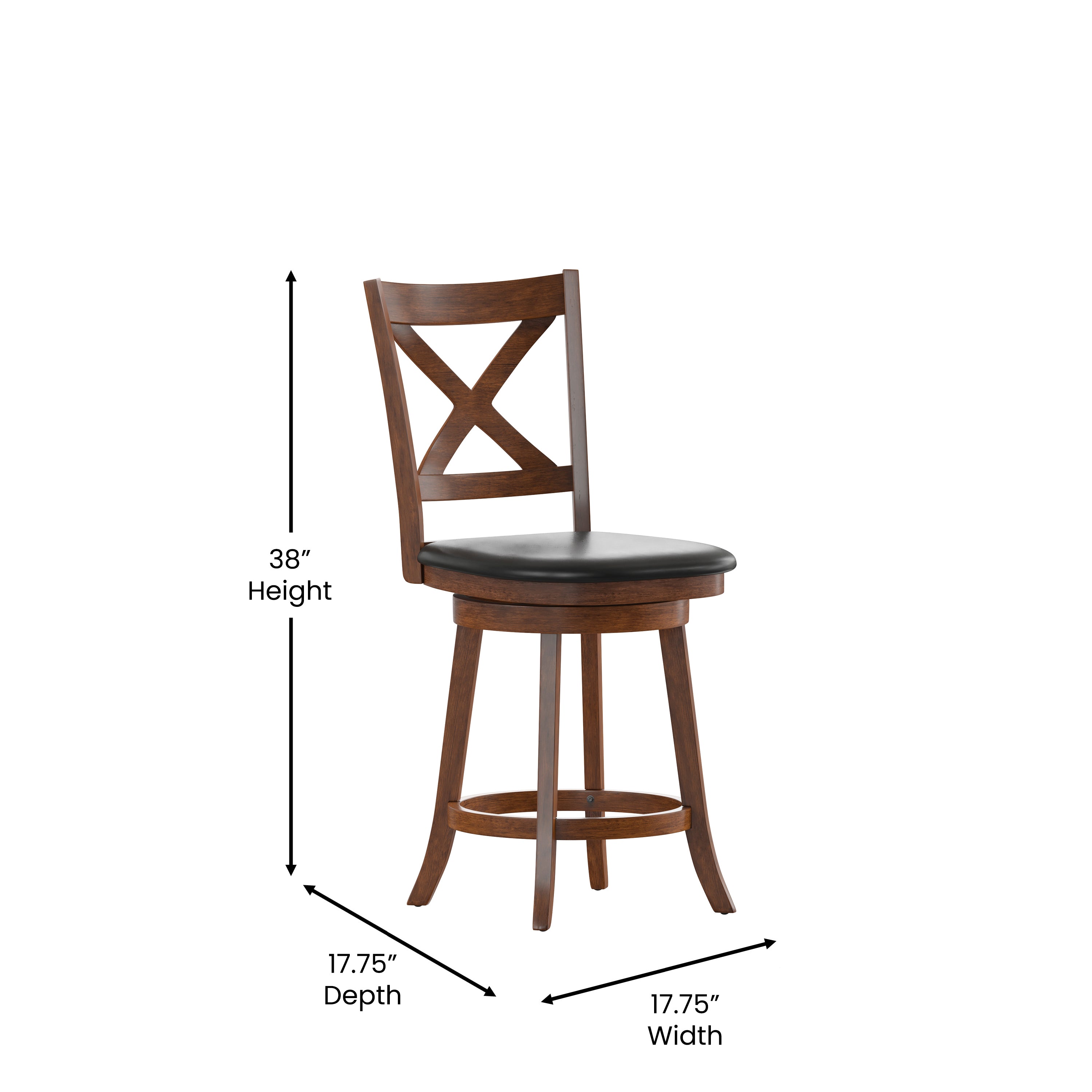 Felicity Commercial Grade Wood Classic Crossback Swivel Counter Height Barstool with Padded Black LeatherSoft Seat, Antique Oak