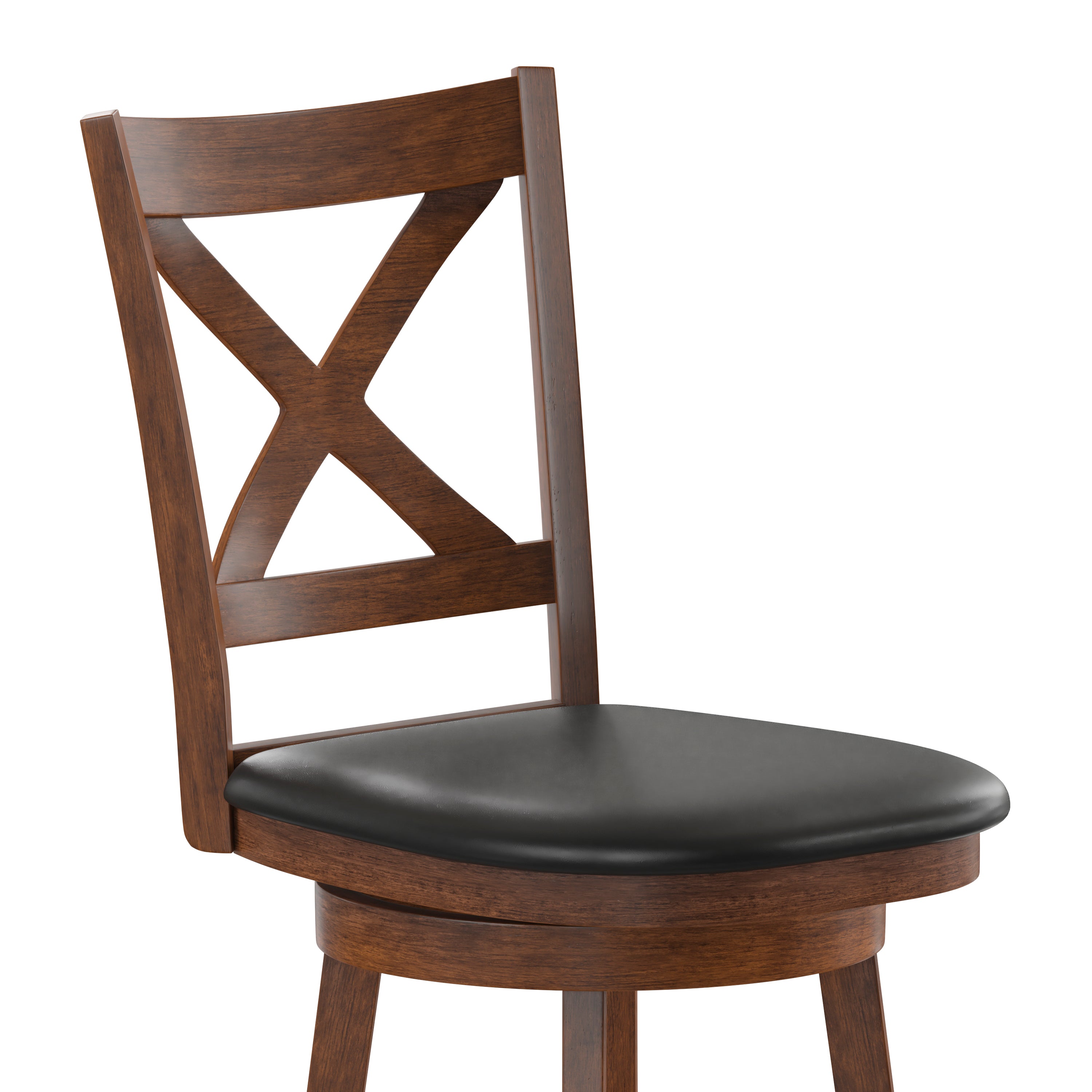 Felicity Commercial Grade Wood Classic Crossback Swivel Counter Height Barstool with Padded Black LeatherSoft Seat, Antique Oak
