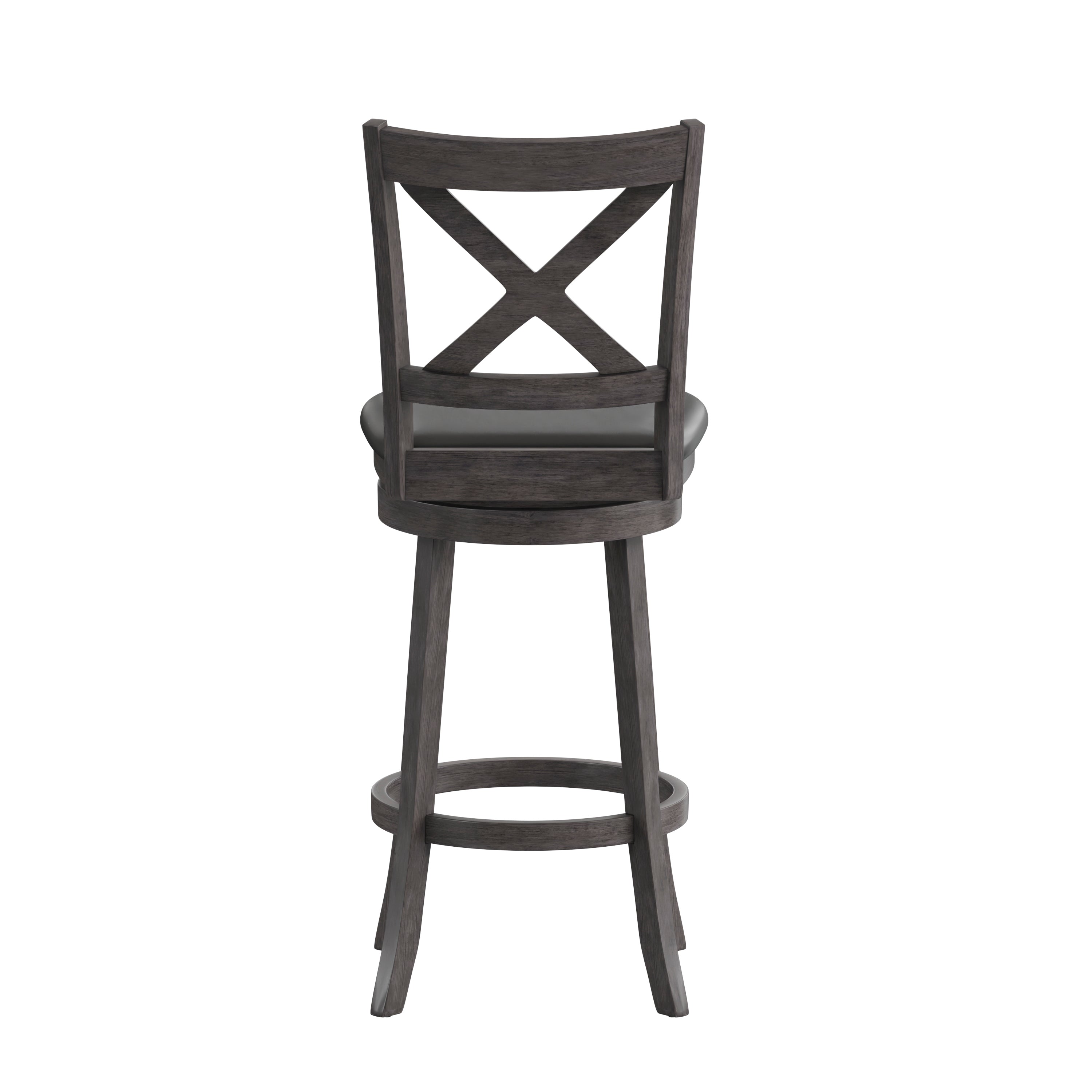 Felicity Commercial Grade Wood Classic Crossback Swivel Bar Height Barstool with Padded Black LeatherSoft Seat, Gray Wash Walnut