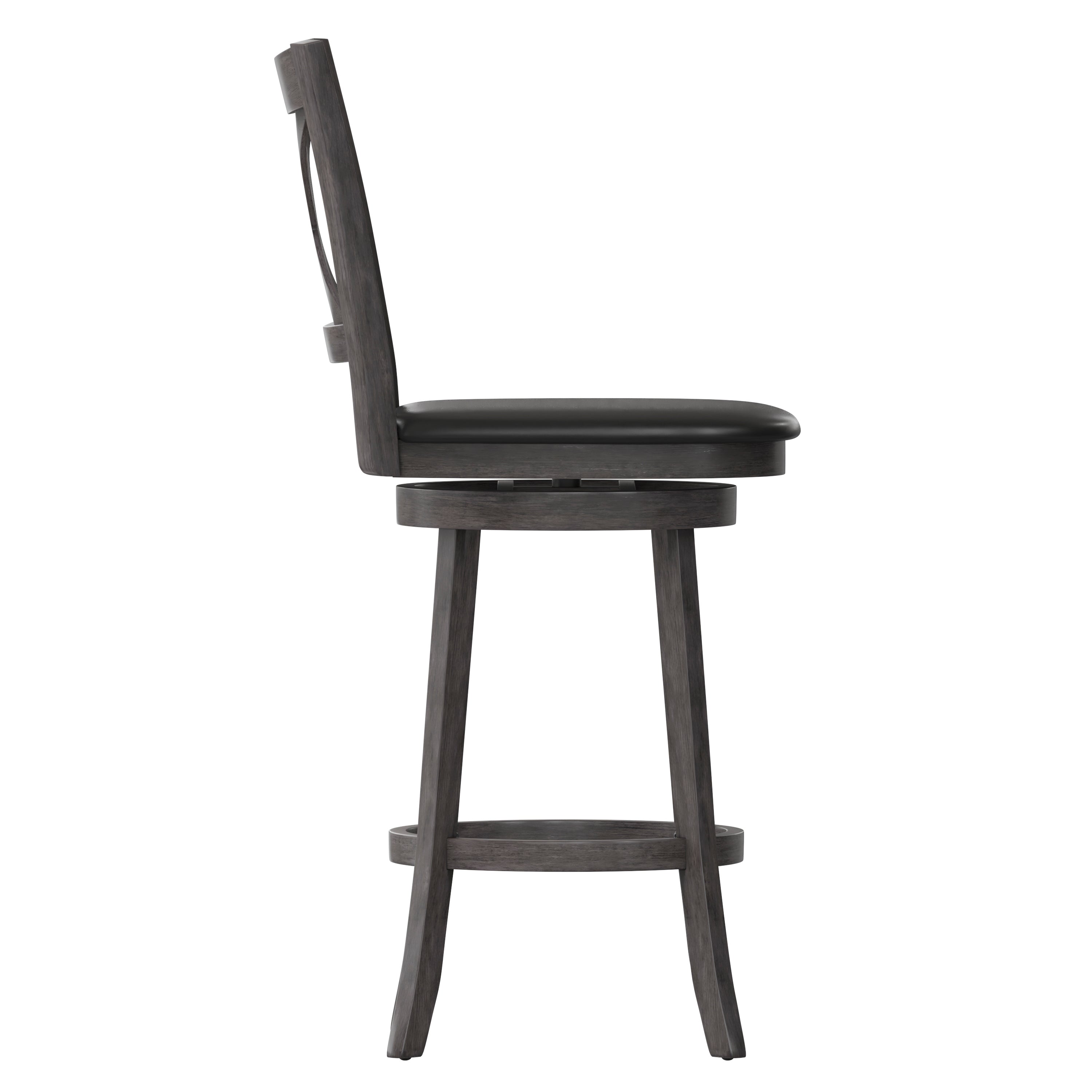 Felicity Commercial Grade Wood Classic Crossback Swivel Bar Height Barstool with Padded Black LeatherSoft Seat, Gray Wash Walnut