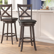 Felicity Commercial Grade Wood Classic Crossback Swivel Bar Height Barstool with Padded Black LeatherSoft Seat, Gray Wash Walnut