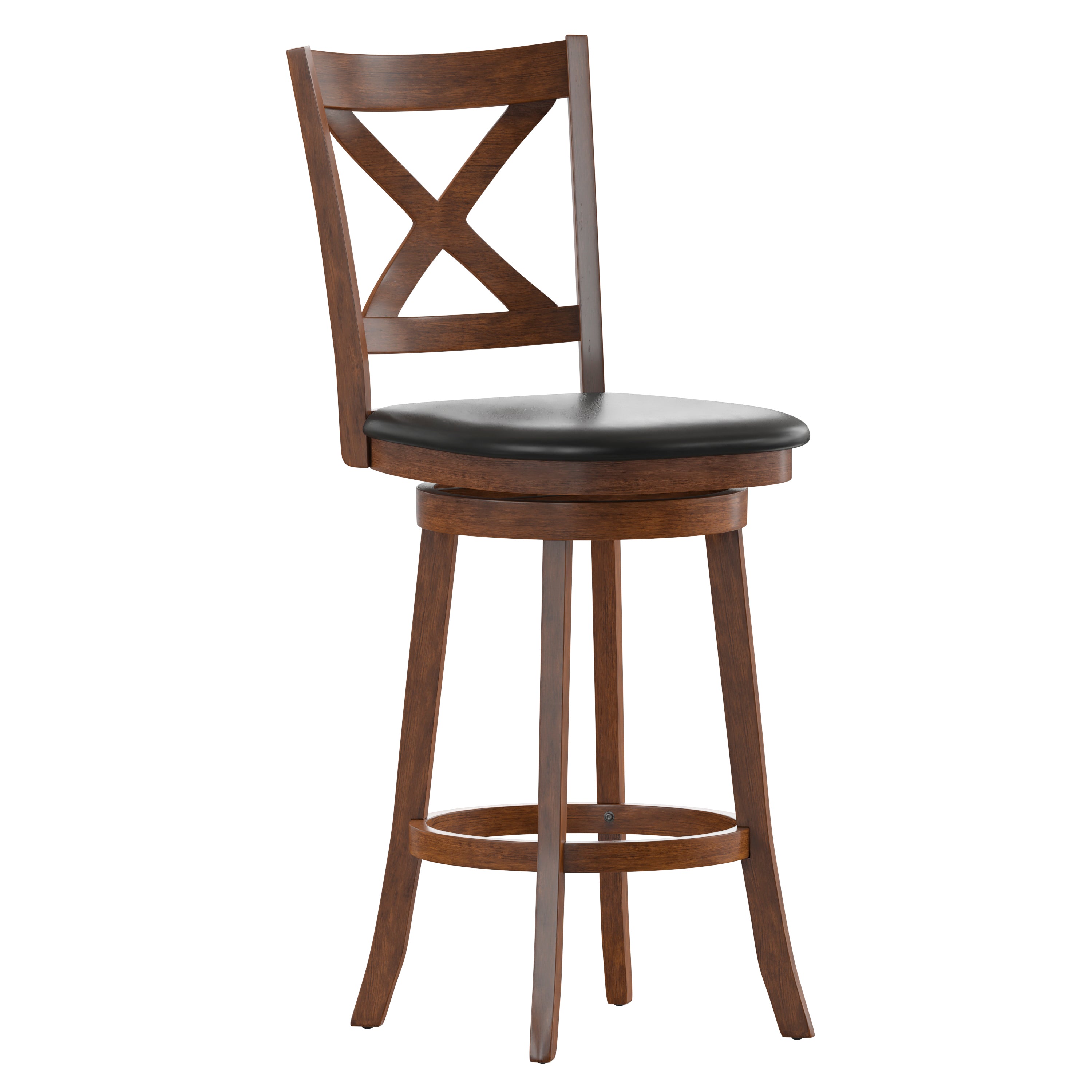 Felicity Commercial Grade Wood Classic Crossback Swivel Bar Height Barstool with Padded Black LeatherSoft Seat, Antique Oak