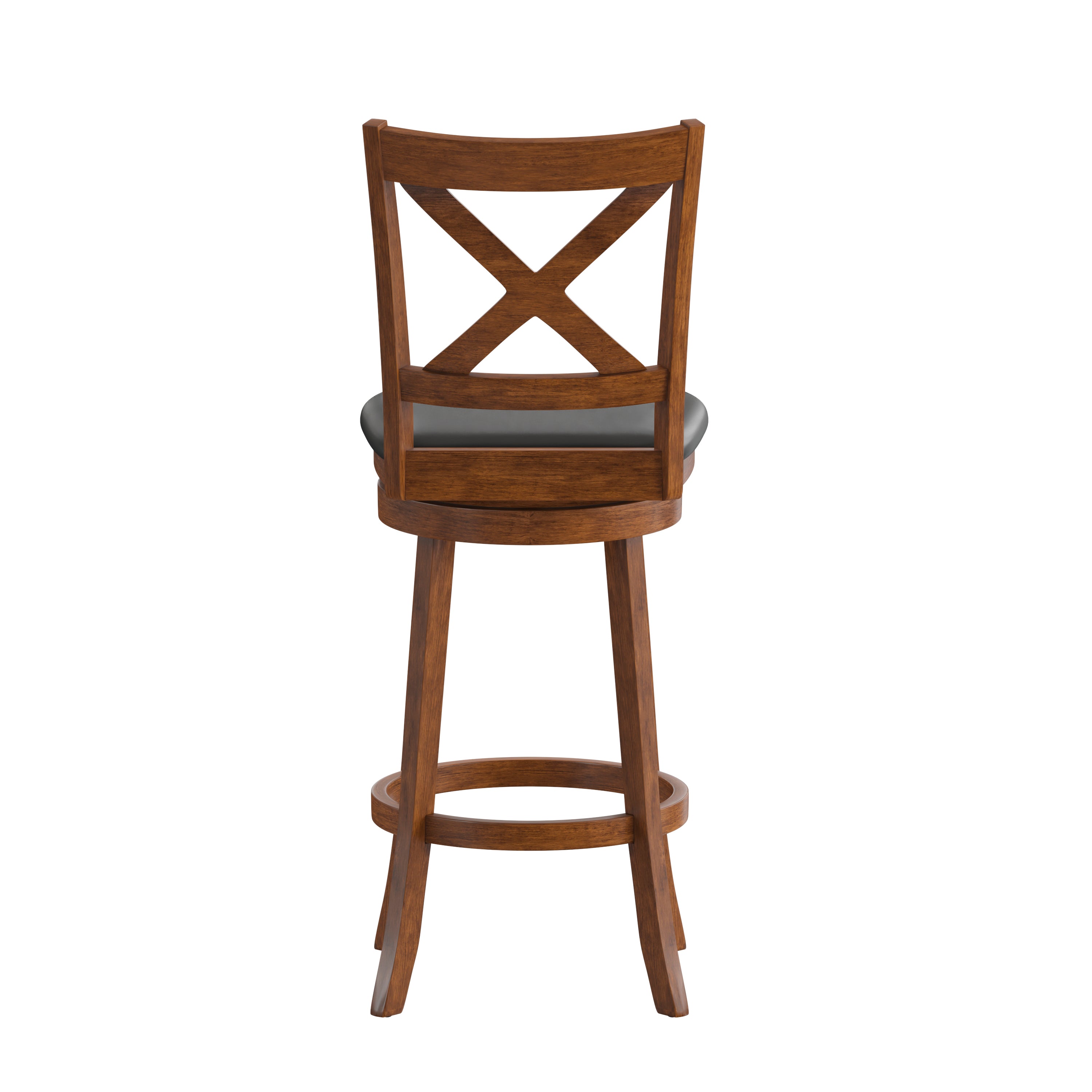 Felicity Commercial Grade Wood Classic Crossback Swivel Bar Height Barstool with Padded Black LeatherSoft Seat, Antique Oak