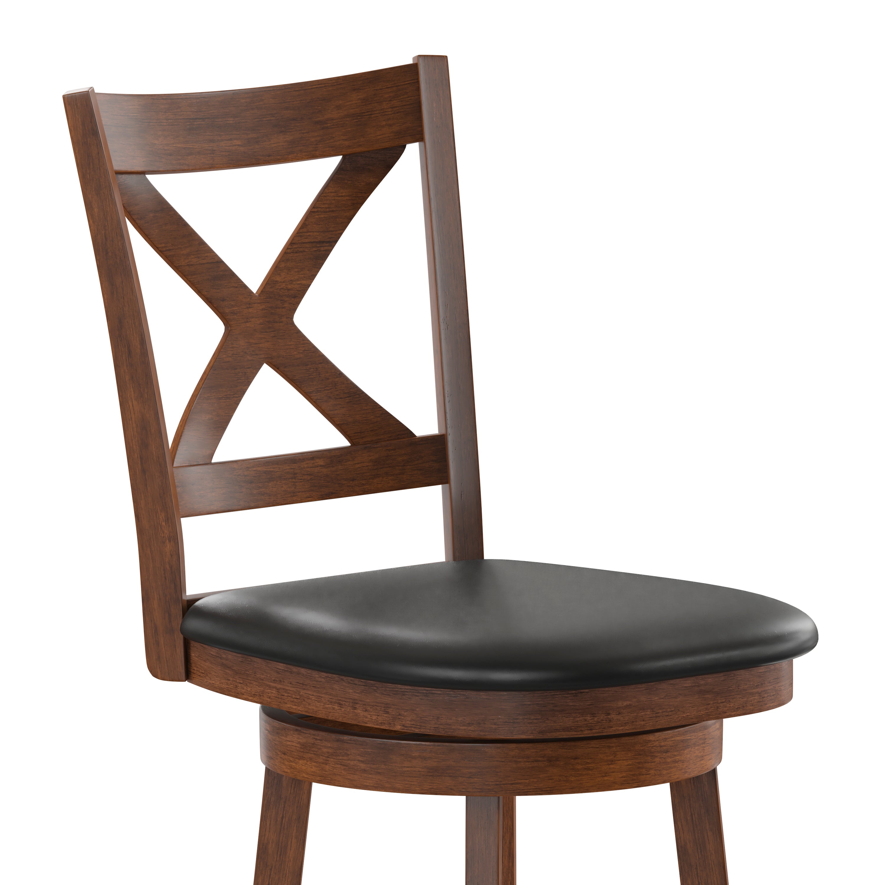Felicity Commercial Grade Wood Classic Crossback Swivel Bar Height Barstool with Padded Black LeatherSoft Seat, Antique Oak