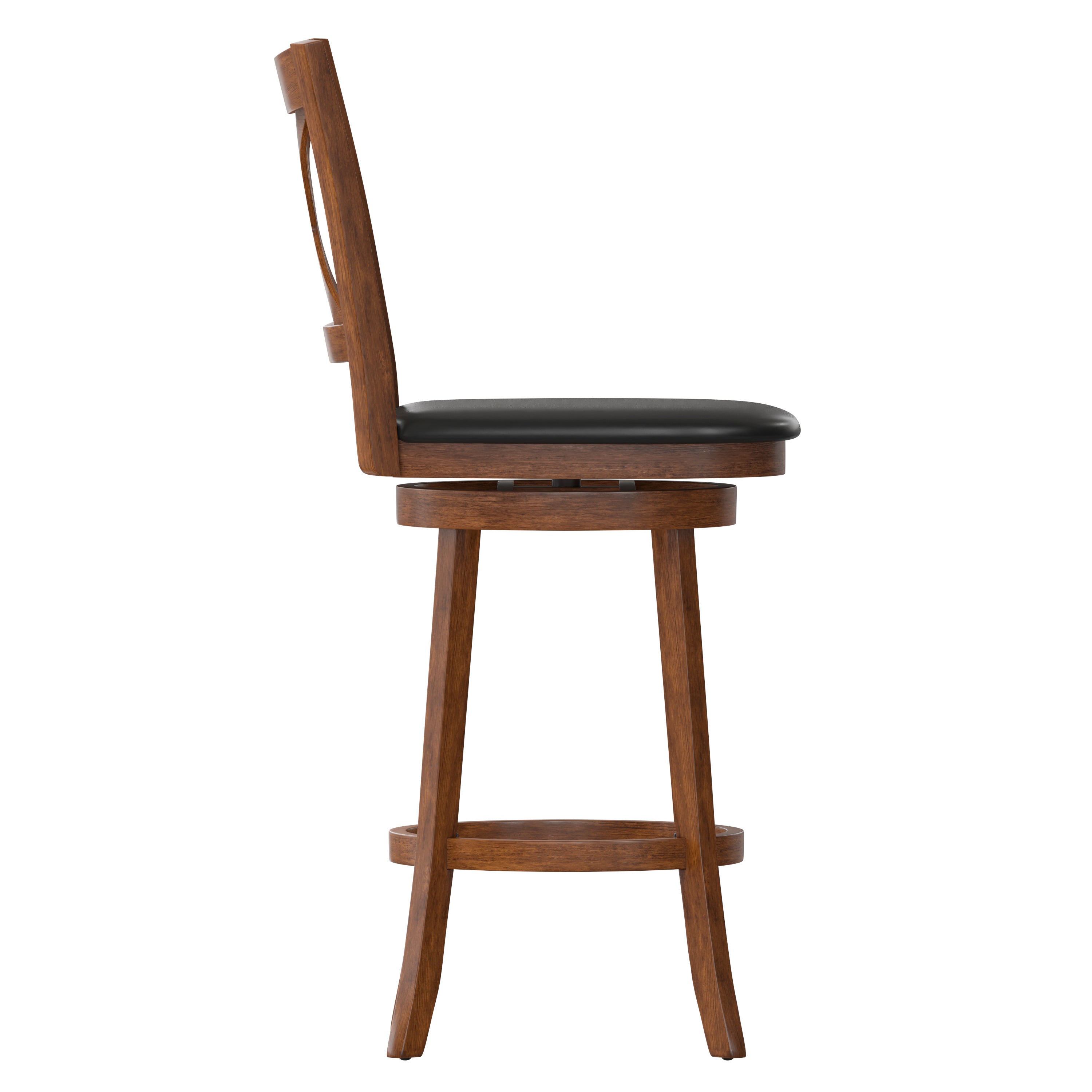 Felicity Commercial Grade Wood Classic Crossback Swivel Bar Height Barstool with Padded Black LeatherSoft Seat, Antique Oak