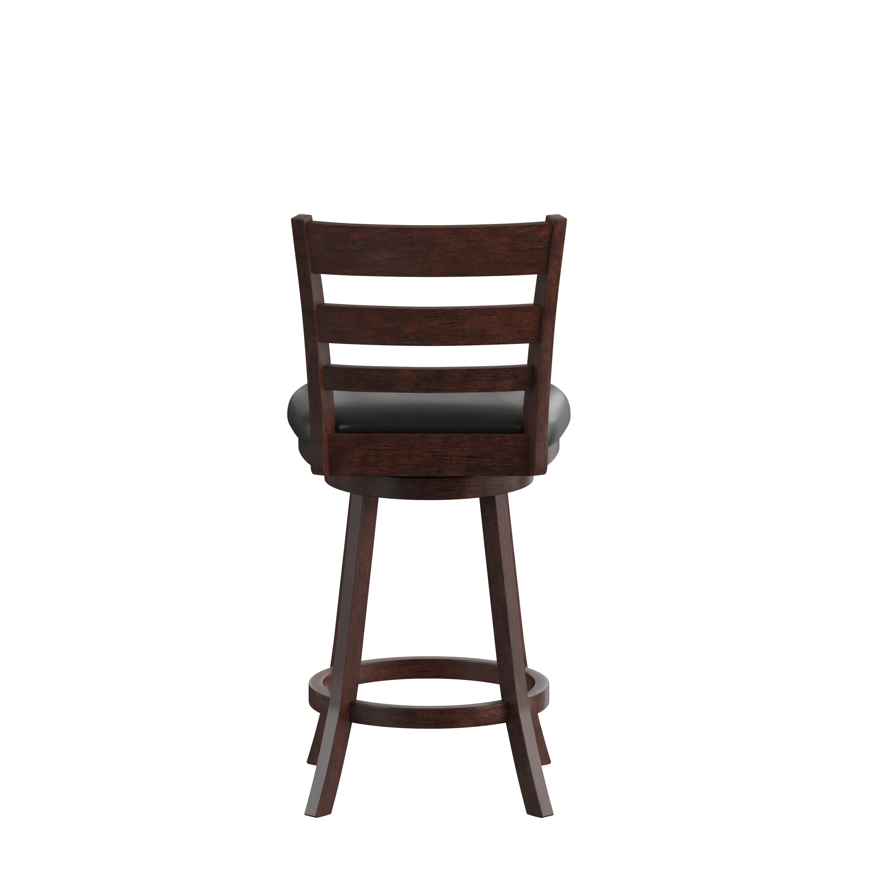 Zerrick Commercial Grade Wood Classic Ladderback Swivel Counter Height Barstool with Padded Black LeatherSoft Seat, Espresso