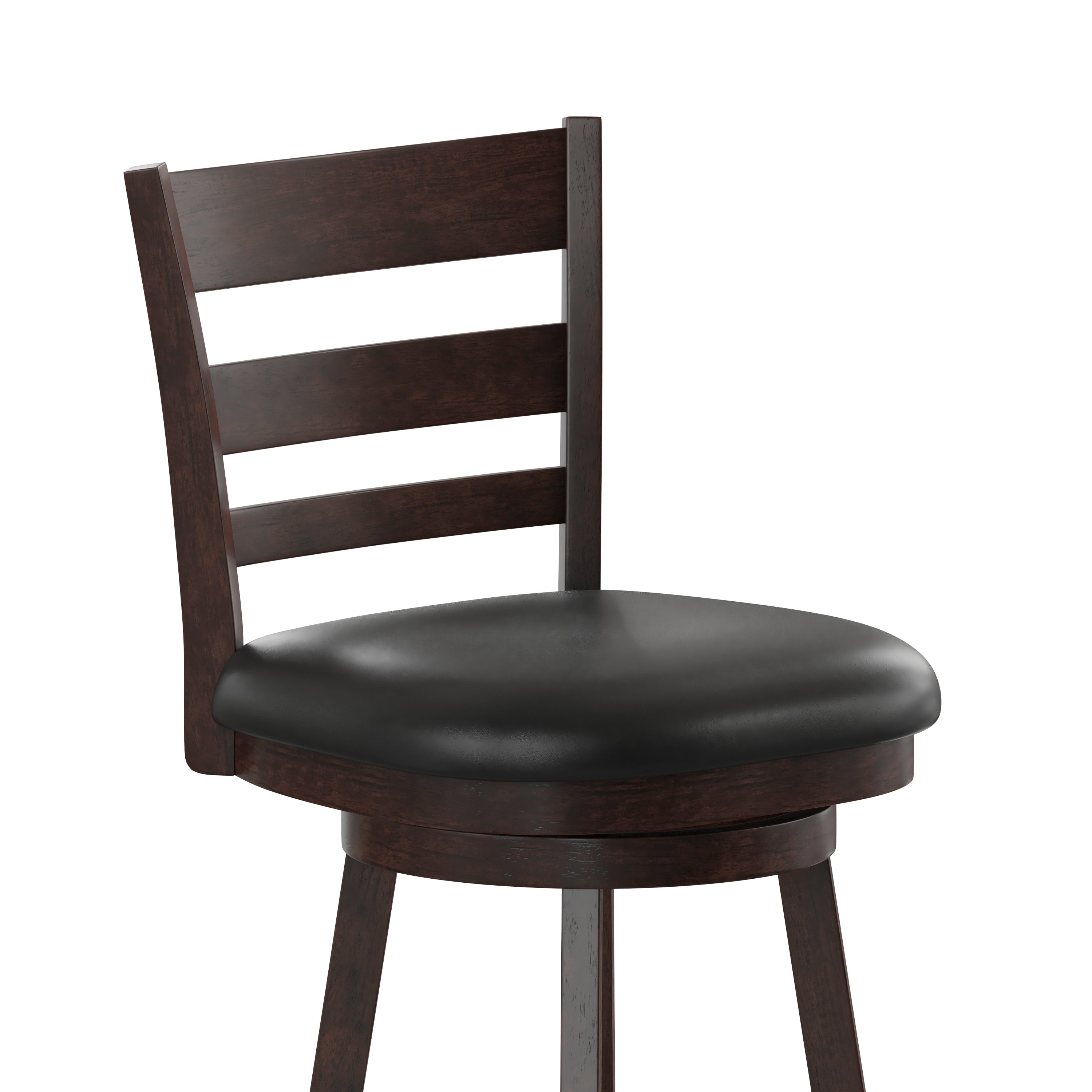Zerrick Commercial Grade Wood Classic Ladderback Swivel Counter Height Barstool with Padded Black LeatherSoft Seat, Espresso