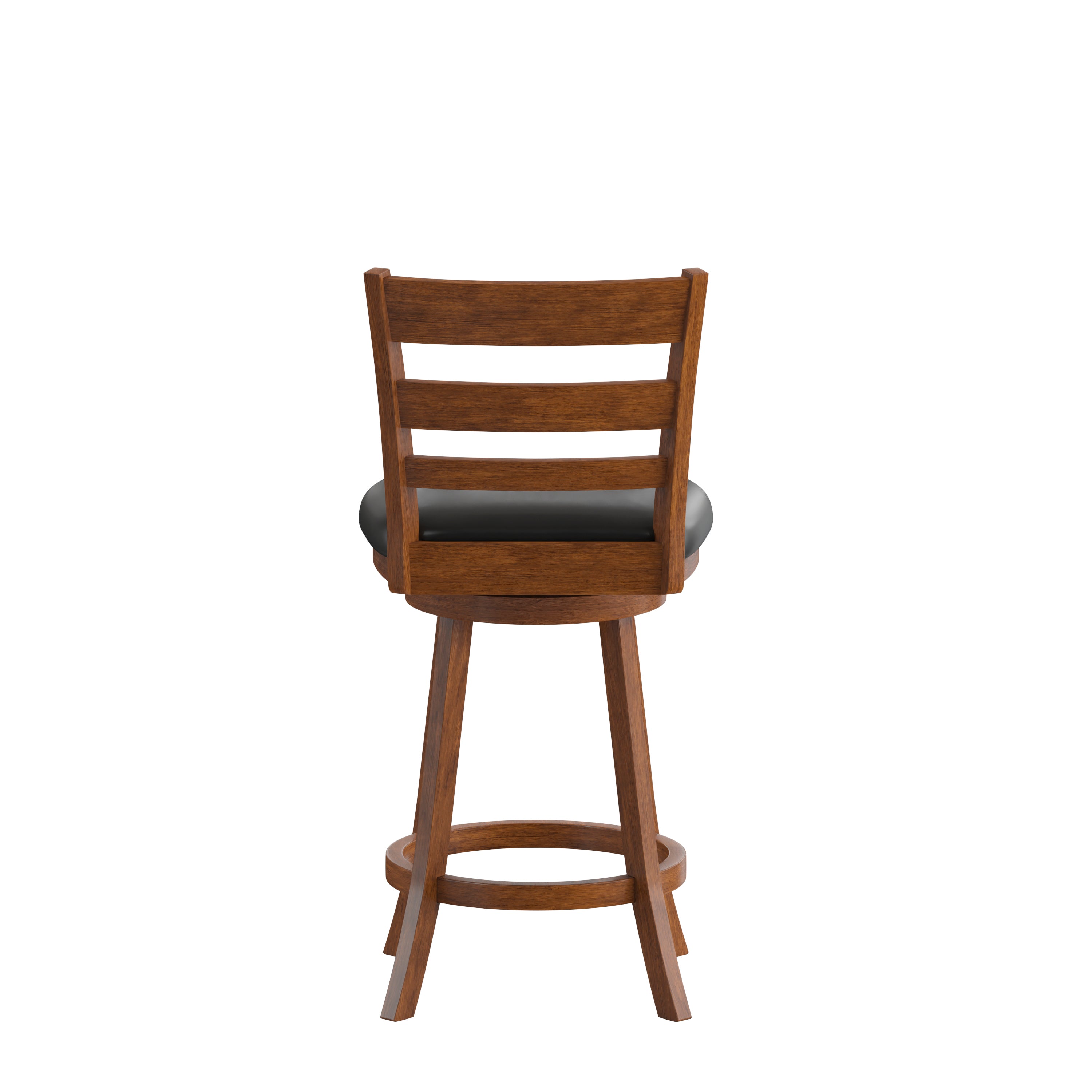 Zerrick Commercial Grade Wood Classic Ladderback Swivel Counter Height Barstool with Padded Black LeatherSoft Seat, Antique Oak