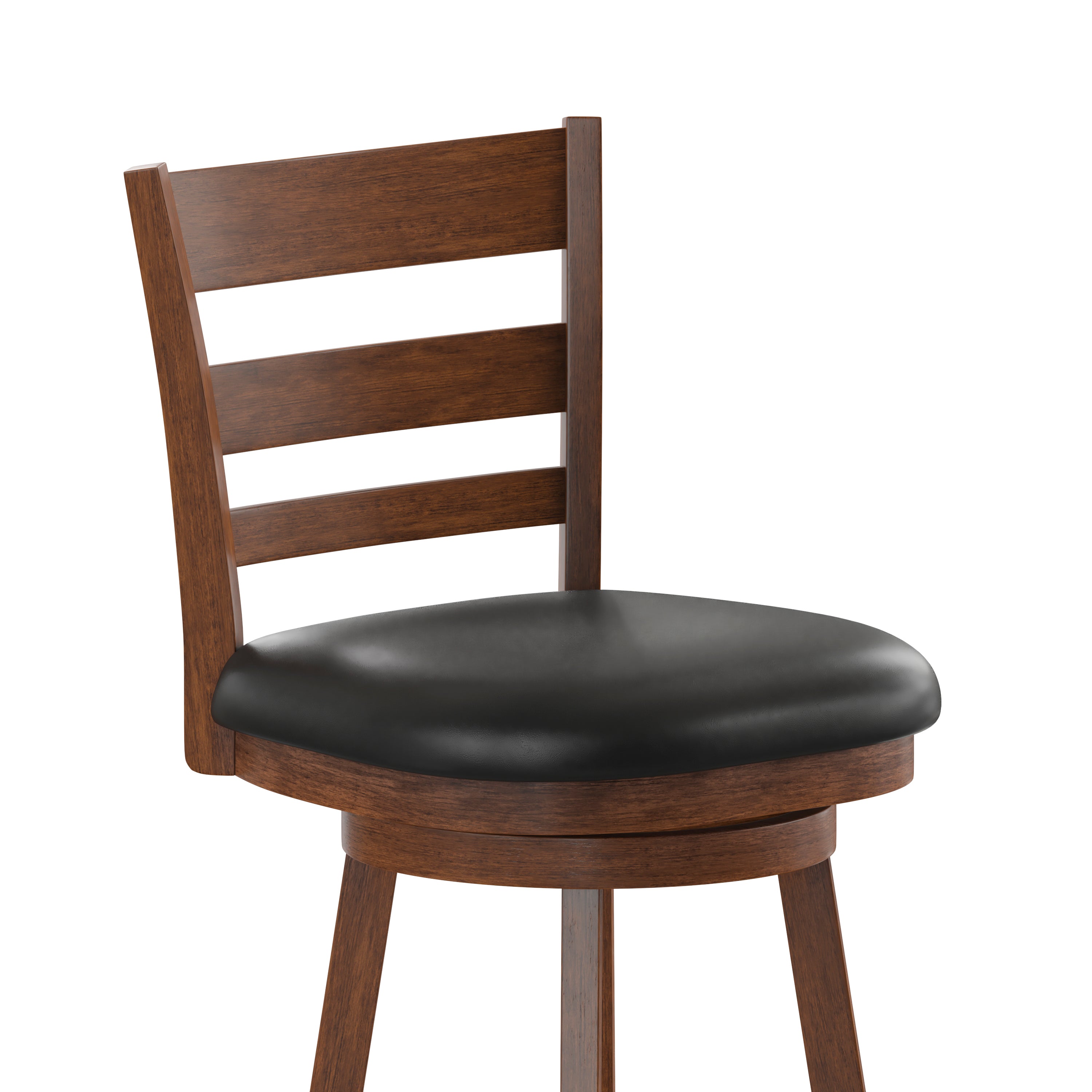 Zerrick Commercial Grade Wood Classic Ladderback Swivel Counter Height Barstool with Padded Black LeatherSoft Seat, Antique Oak