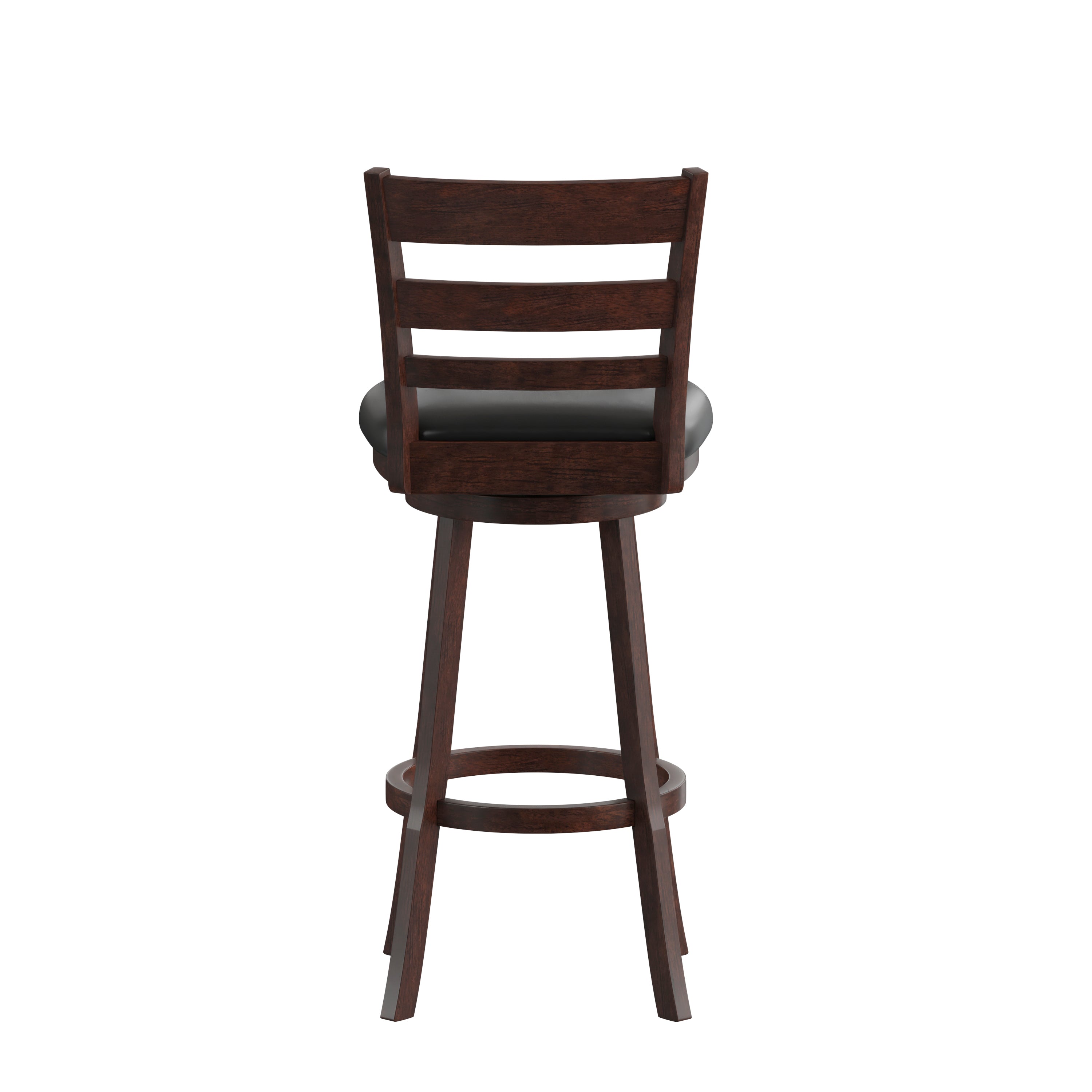 Zerrick Commercial Grade Wood Classic Ladderback Swivel Bar Height Barstool with Padded Black LeatherSoft Seat, Espresso