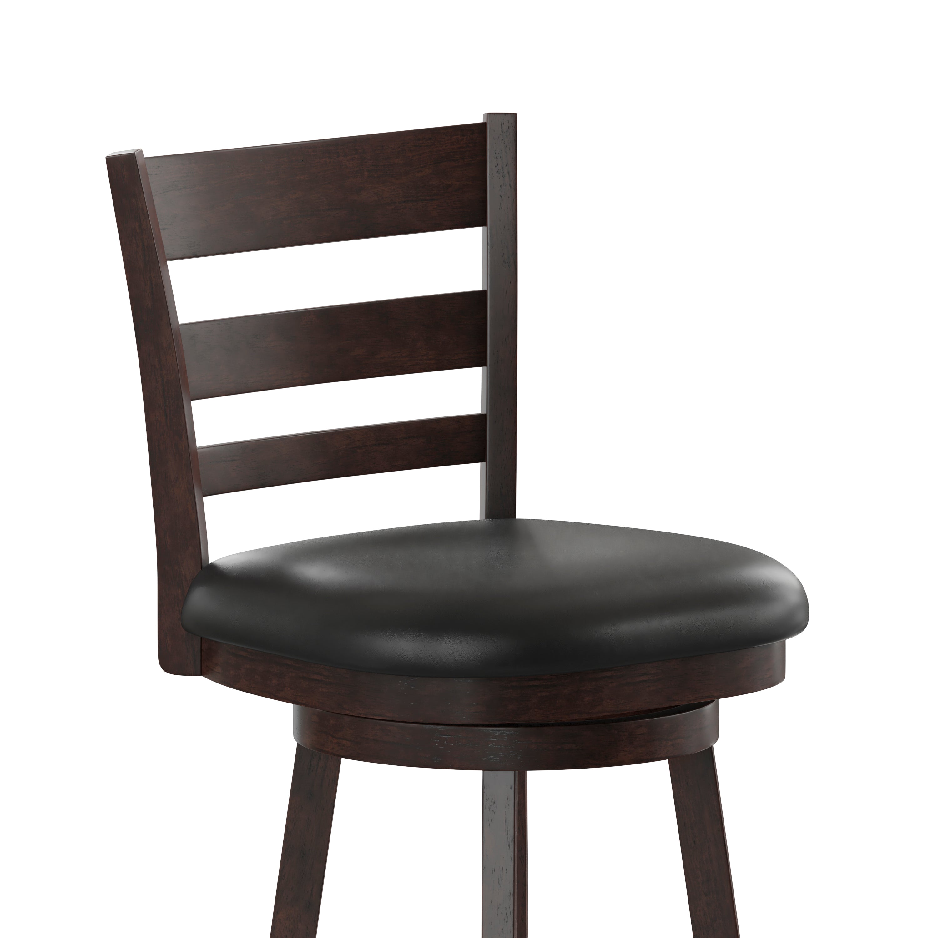 Zerrick Commercial Grade Wood Classic Ladderback Swivel Bar Height Barstool with Padded Black LeatherSoft Seat, Espresso