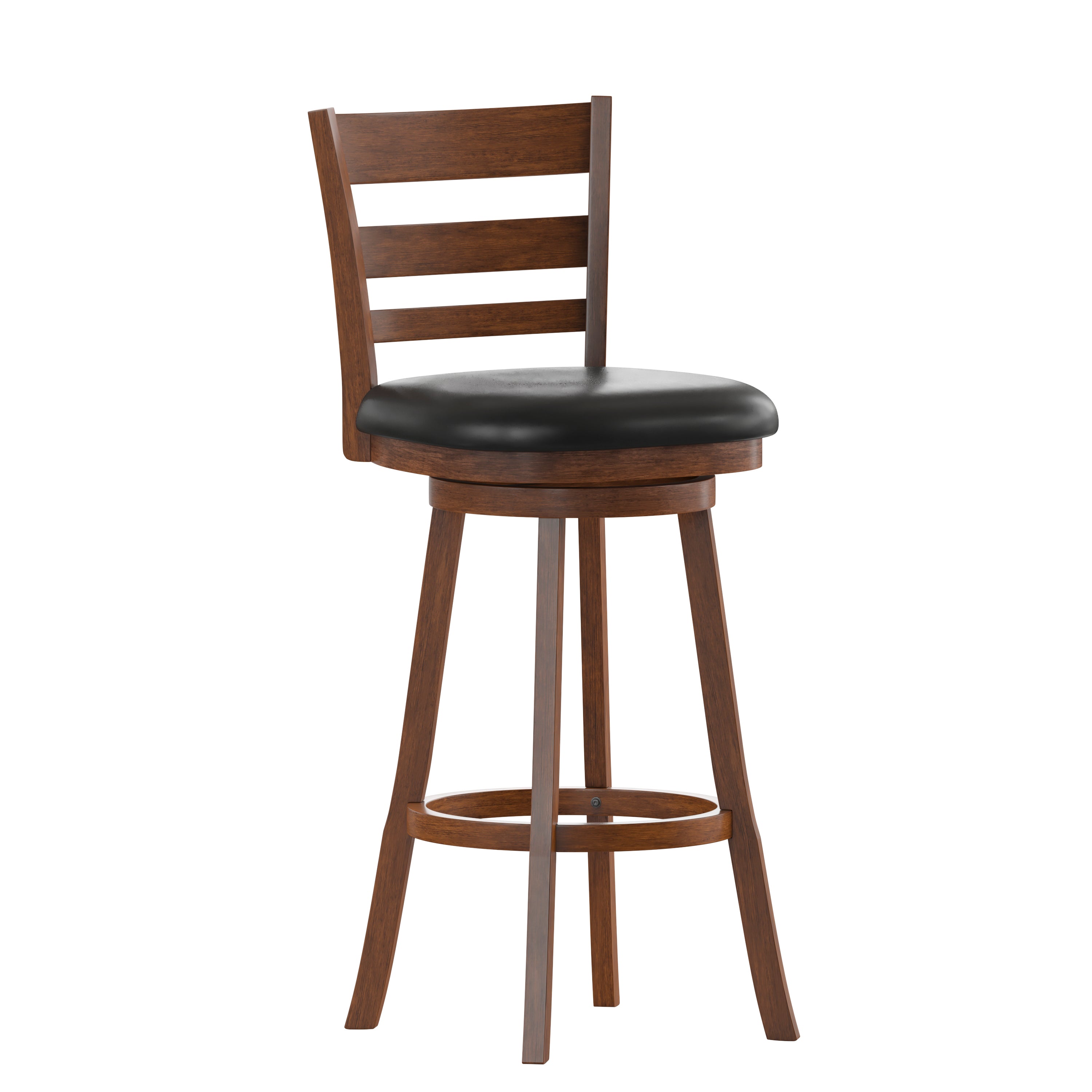 Zerrick Commercial Grade Wood Classic Ladderback Swivel Bar Height Barstool with Padded Black LeatherSoft Seat, Antique Oak