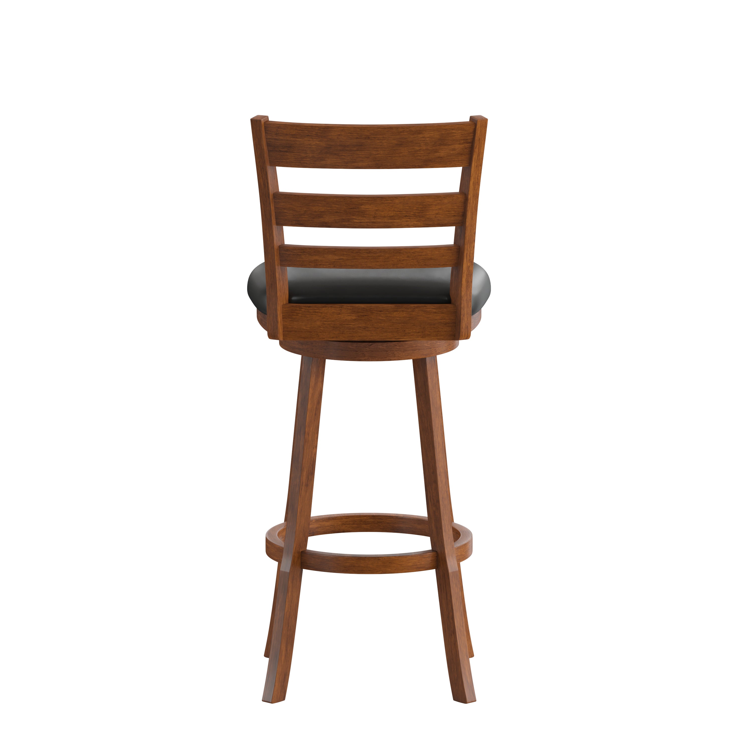 Zerrick Commercial Grade Wood Classic Ladderback Swivel Bar Height Barstool with Padded Black LeatherSoft Seat, Antique Oak