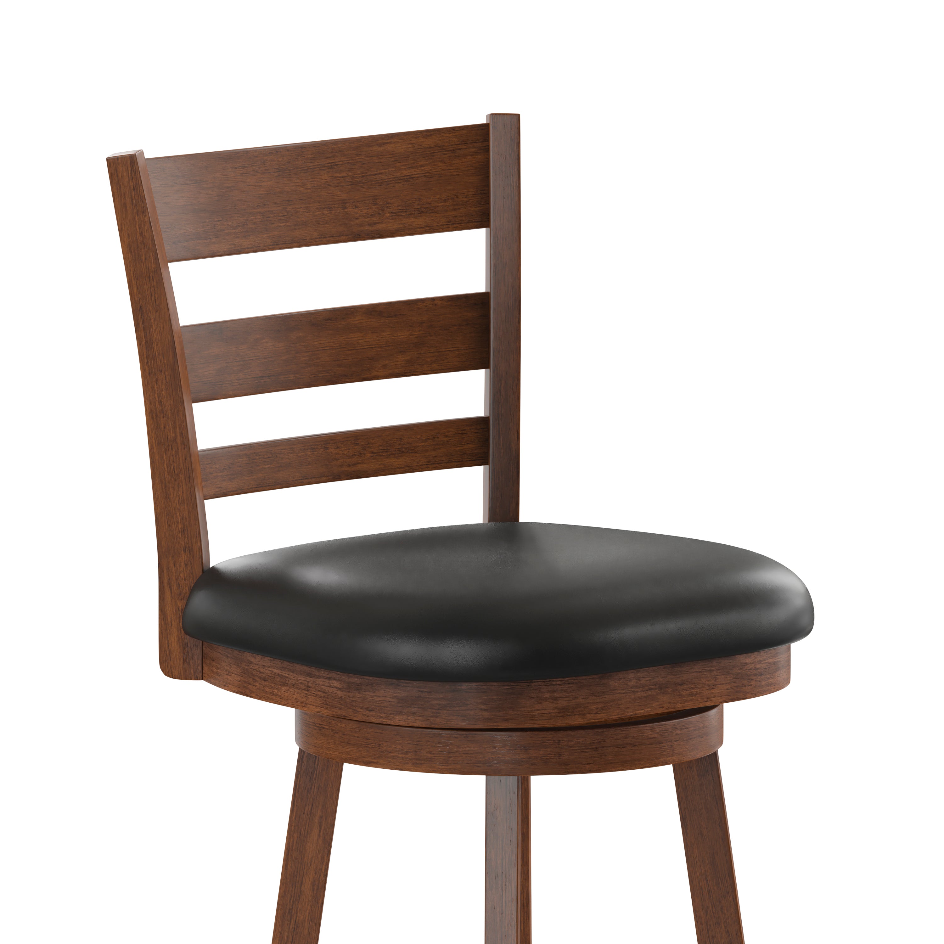 Zerrick Commercial Grade Wood Classic Ladderback Swivel Bar Height Barstool with Padded Black LeatherSoft Seat, Antique Oak