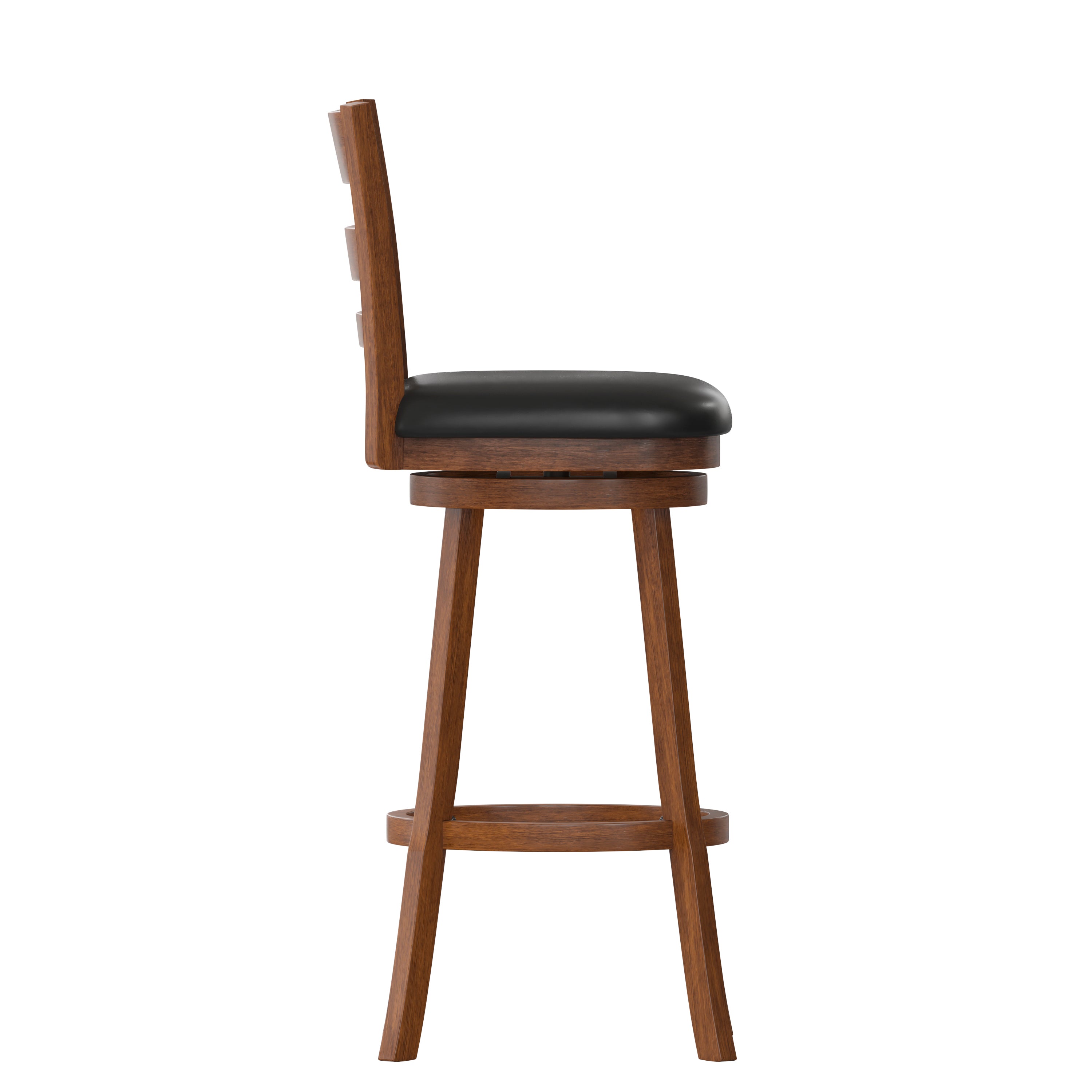 Zerrick Commercial Grade Wood Classic Ladderback Swivel Bar Height Barstool with Padded Black LeatherSoft Seat, Antique Oak