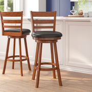 Zerrick Commercial Grade Wood Classic Ladderback Swivel Bar Height Barstool with Padded Black LeatherSoft Seat, Antique Oak